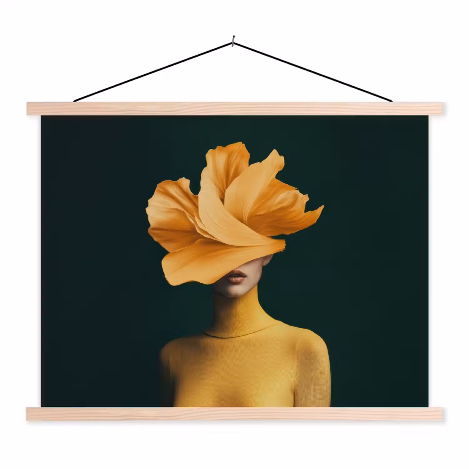 Vrouw - Hoed - Geel textielposter latten blank klein -3d
