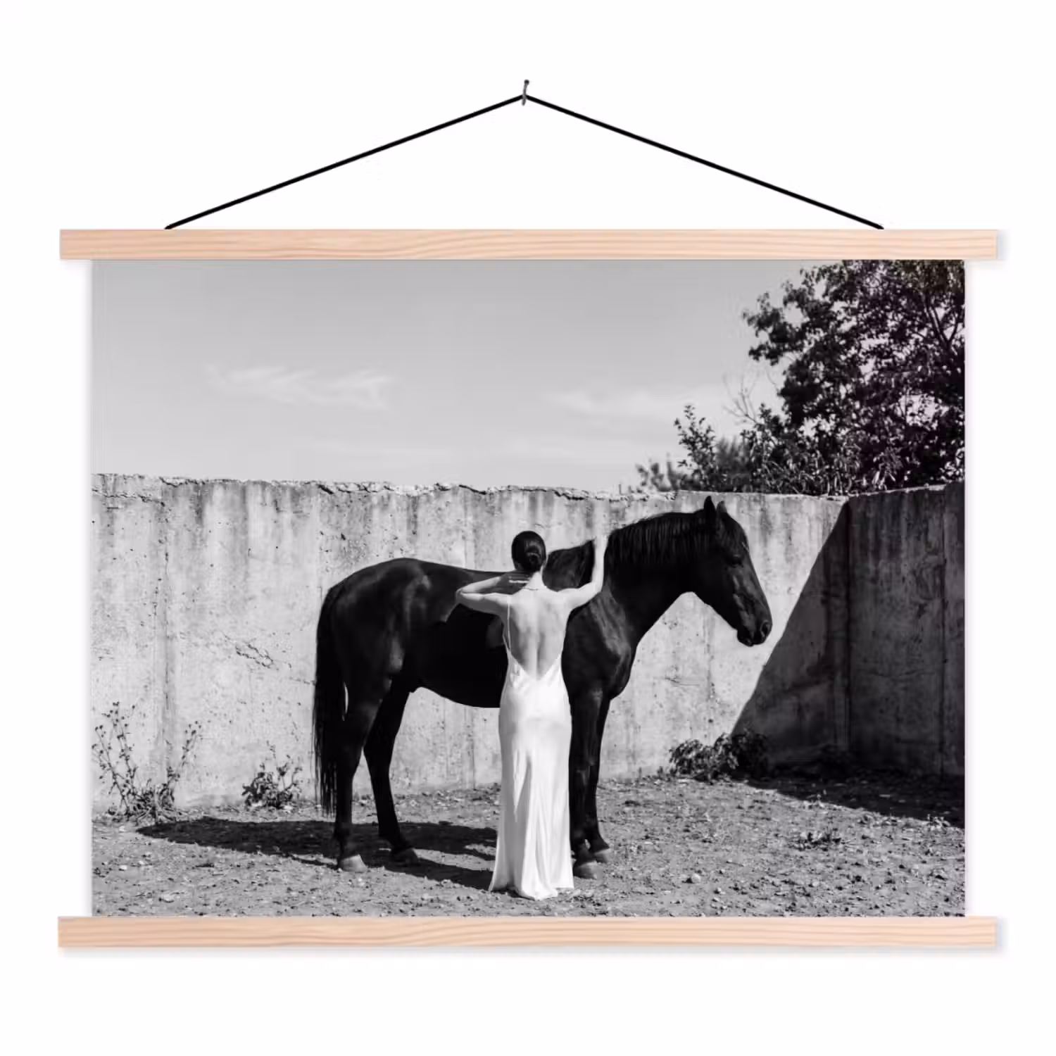 Vrouw - Paard - Artistiek textielposter latten blank klein -3d