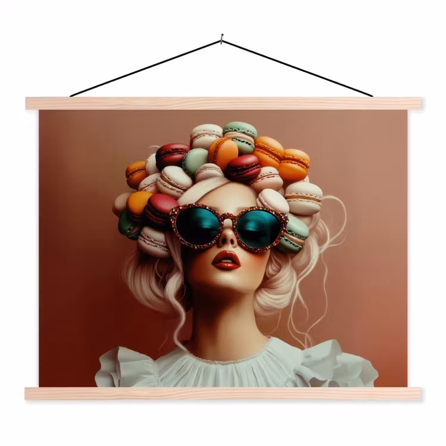 Vrouw - Macarons - Bril textielposter latten blank klein -3d