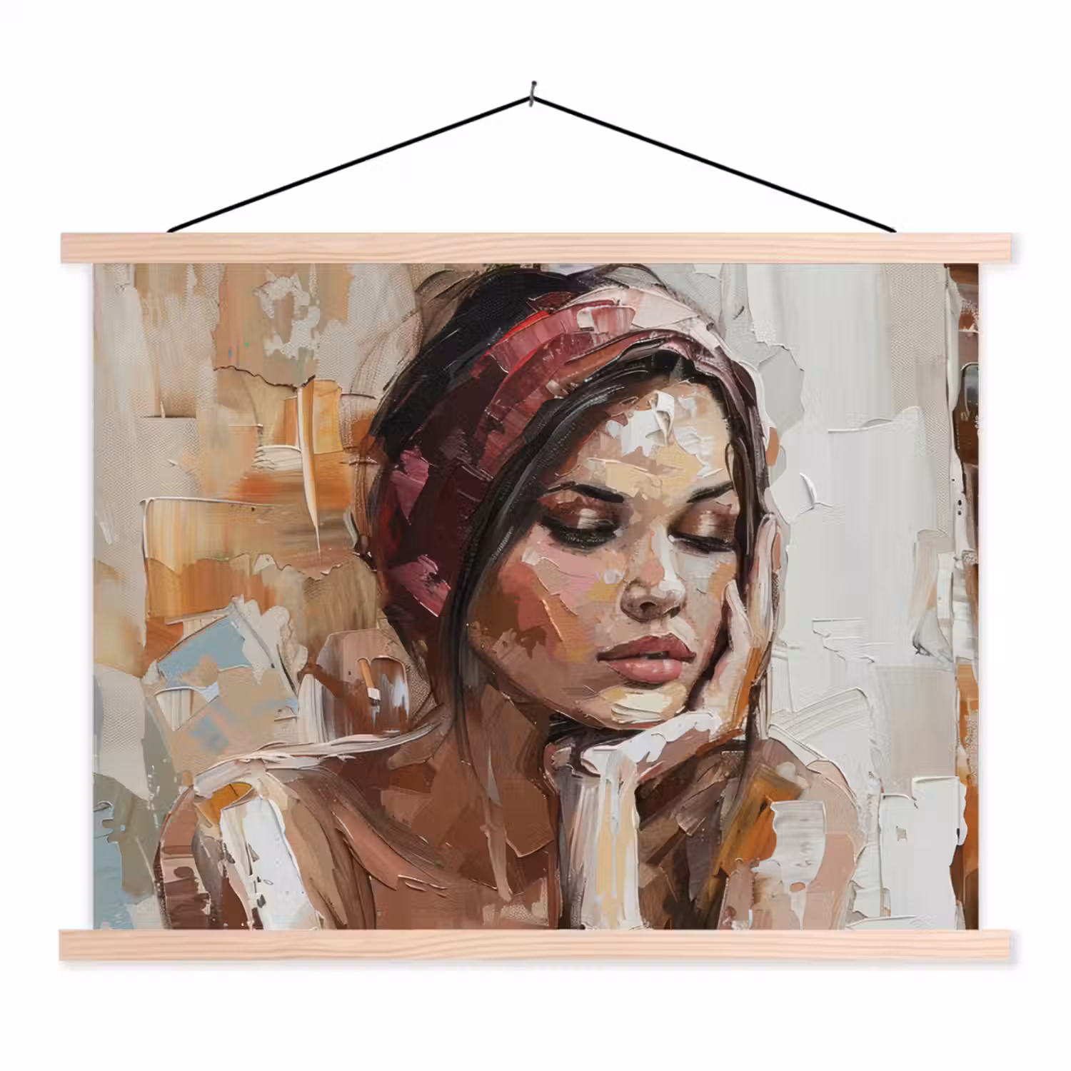 Vrouw - Verflook - Portret - Modern textielposter latten blank klein -3d