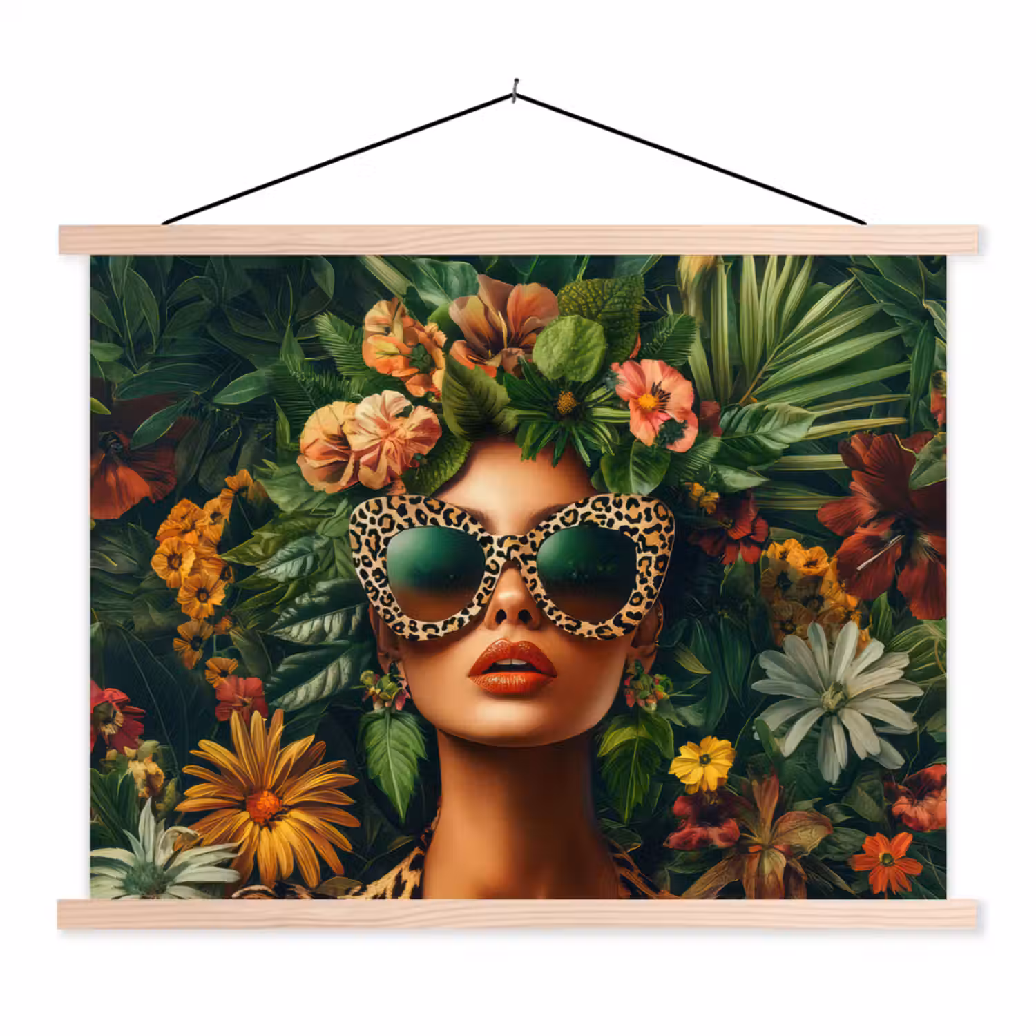 Vrouw - Panterprint - Jungle - Natuur - Luxe textielposter latten blank klein -3d