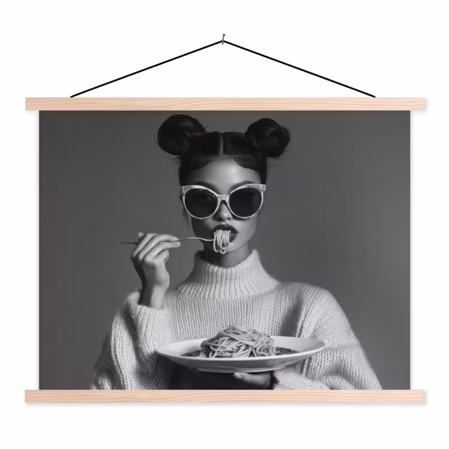Vrouw - Pasta - Zonnebril textielposter latten blank klein -3d