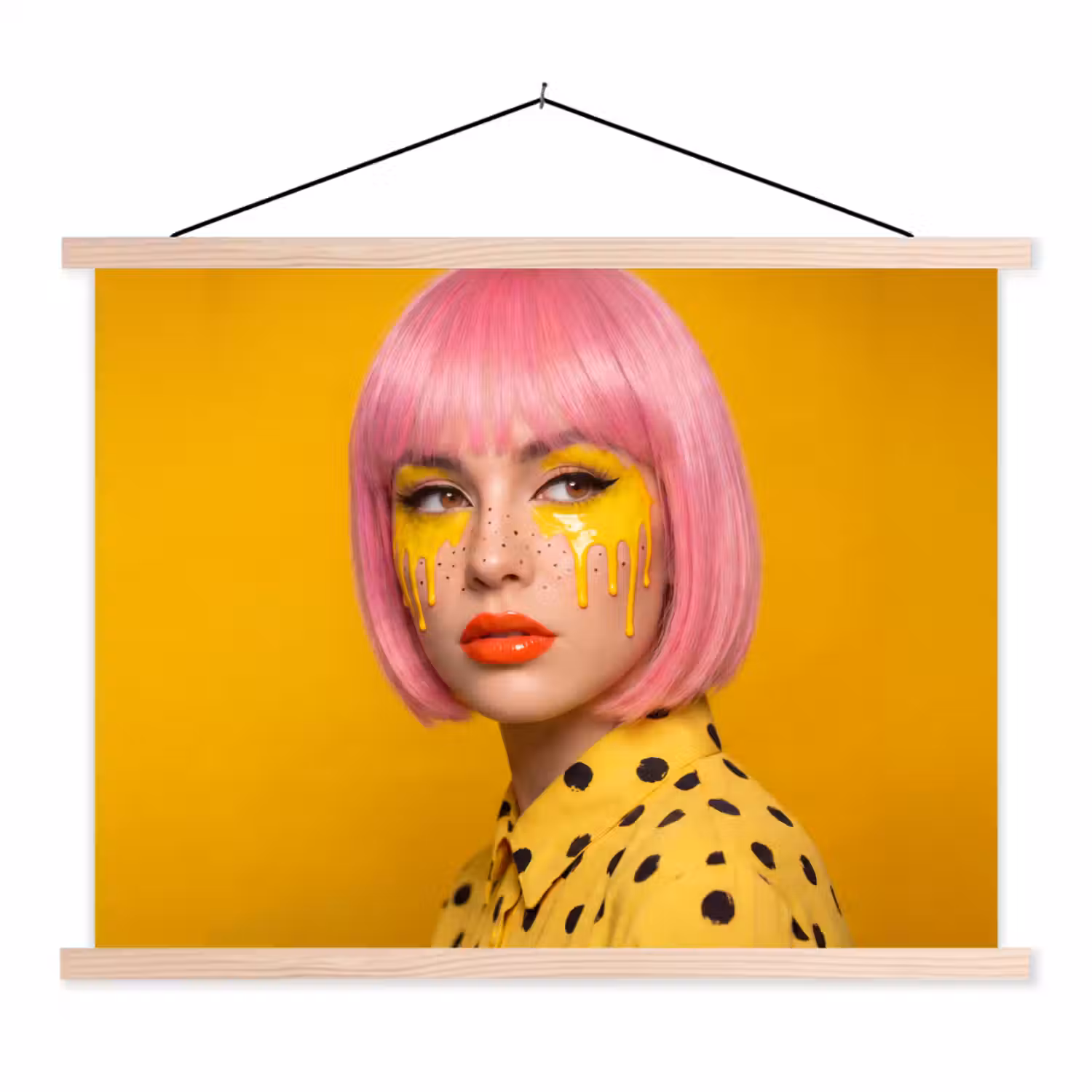 Vrouw - Portret - Abstract - Kleurrijk - Geel textielposter latten blank klein -3d