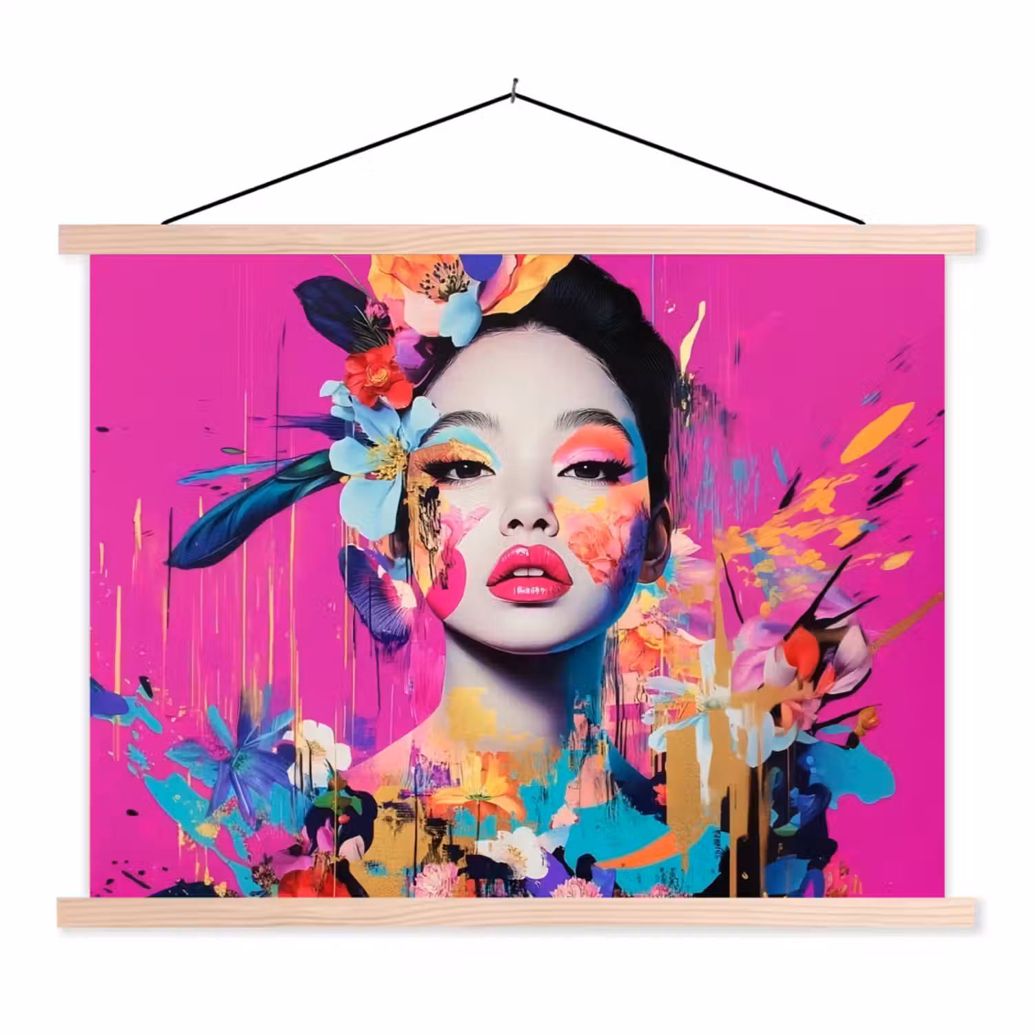 Vrouw - Portret - Abstract - Paars textielposter latten blank klein -3d