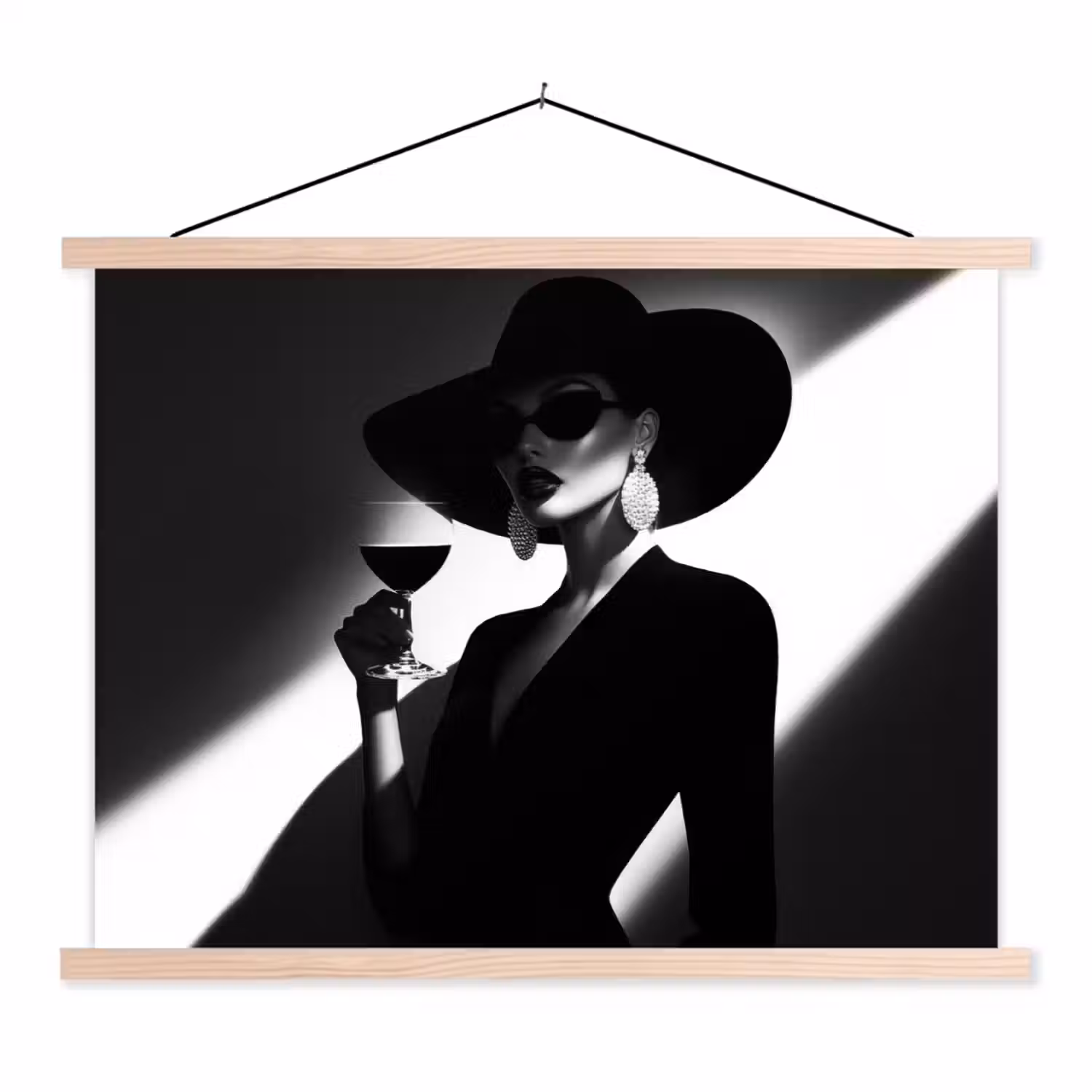 Vrouw - Wijn - Chic textielposter latten blank klein -3d