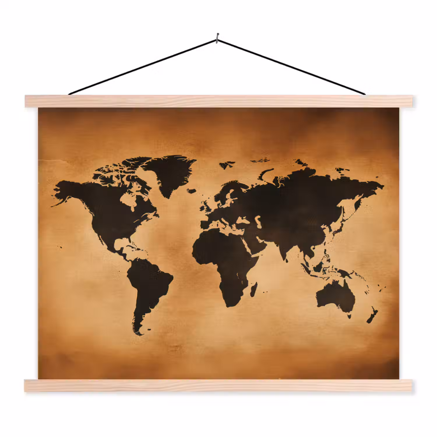 Wereldkaart - Bruin - Kaart textielposter latten blank klein -3d