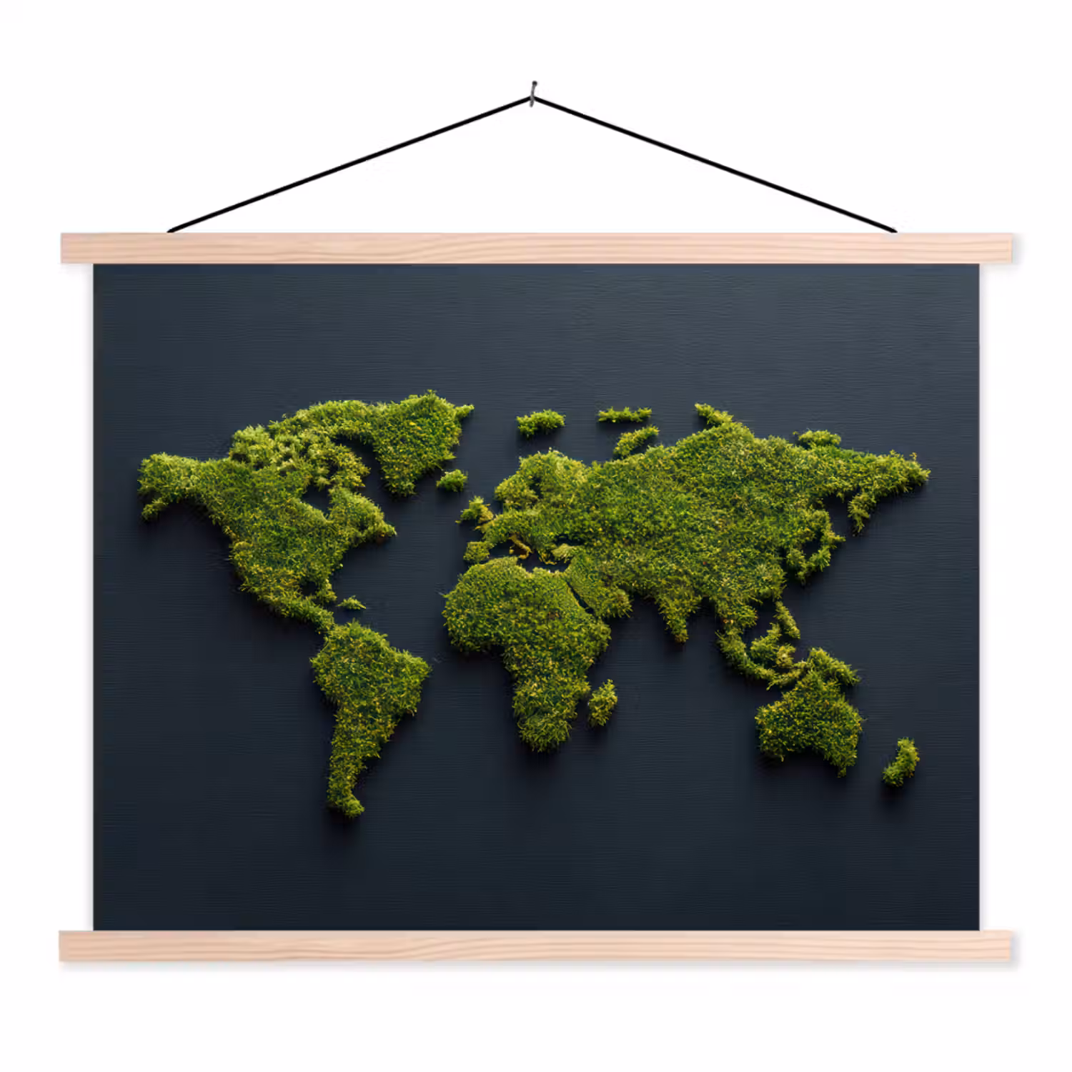Wereldkaart - Mos -Levendig effect textielposter latten blank klein -3d