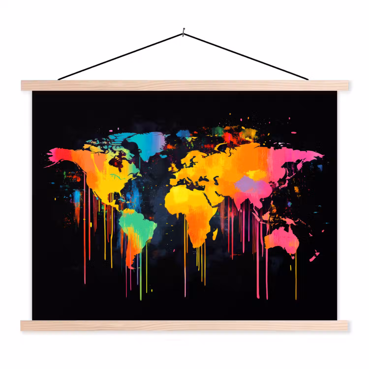 Wereldkaart - Verf - Kleurrijk - Graffiti - Wereld textielposter latten blank klein -3d