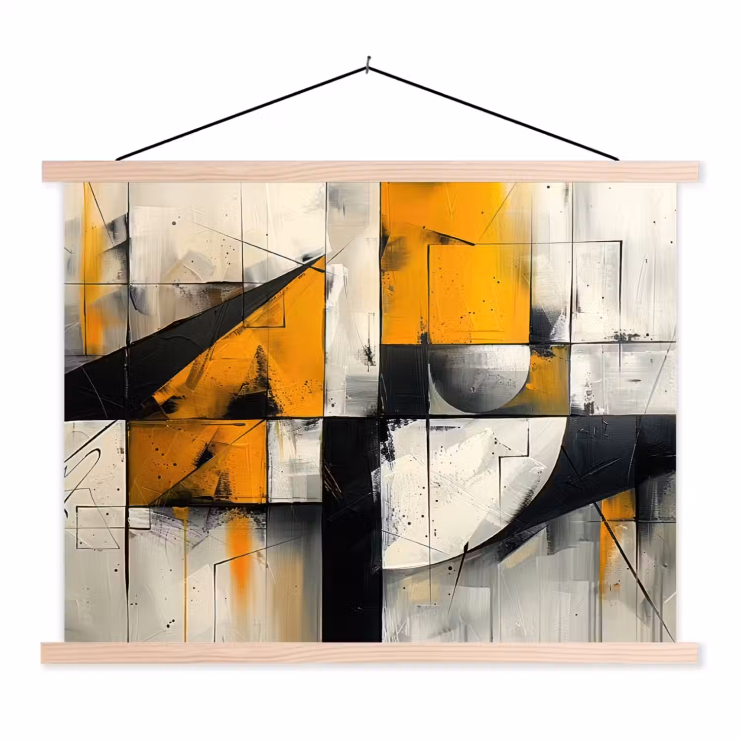 Geel - Abstract - Modern - Vormen textielposter latten blank klein -3d