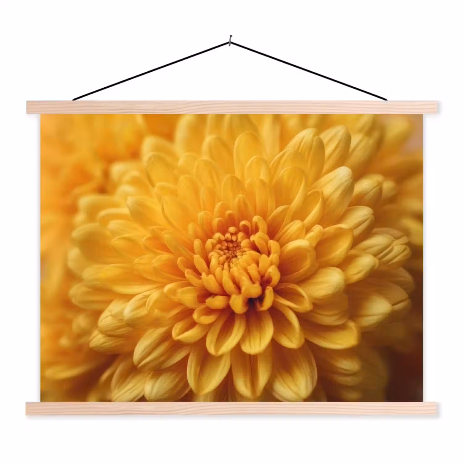 Geel - Chrysant - Zachtheid textielposter latten blank klein -3d