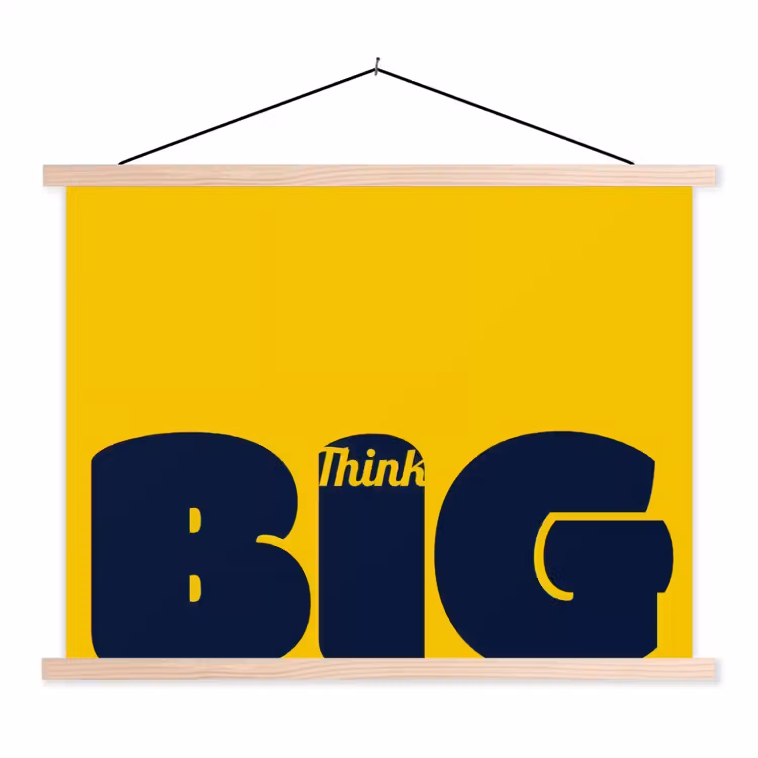 Geel - Think big - Grafisch textielposter latten blank klein -3d