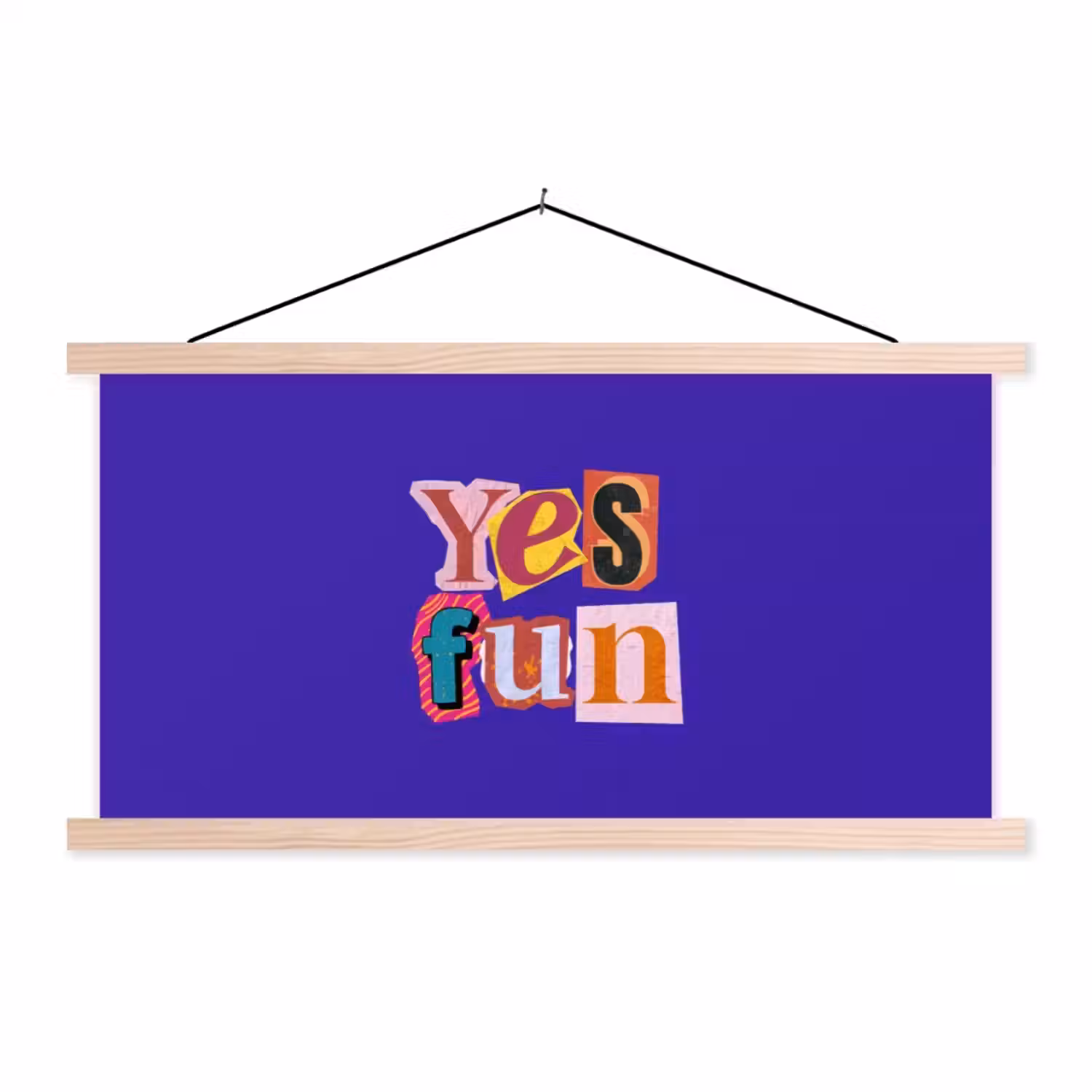 Yes fun - Kleurrijk - Collage-stijl textielposter latten blank klein -3d