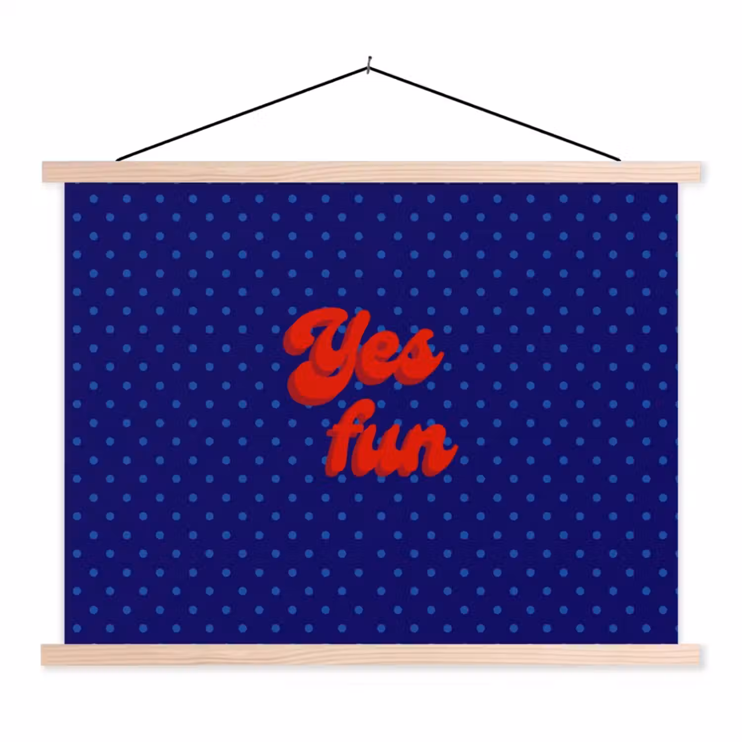Yes fun - Rood - Blauw - Stippen textielposter latten blank klein -3d