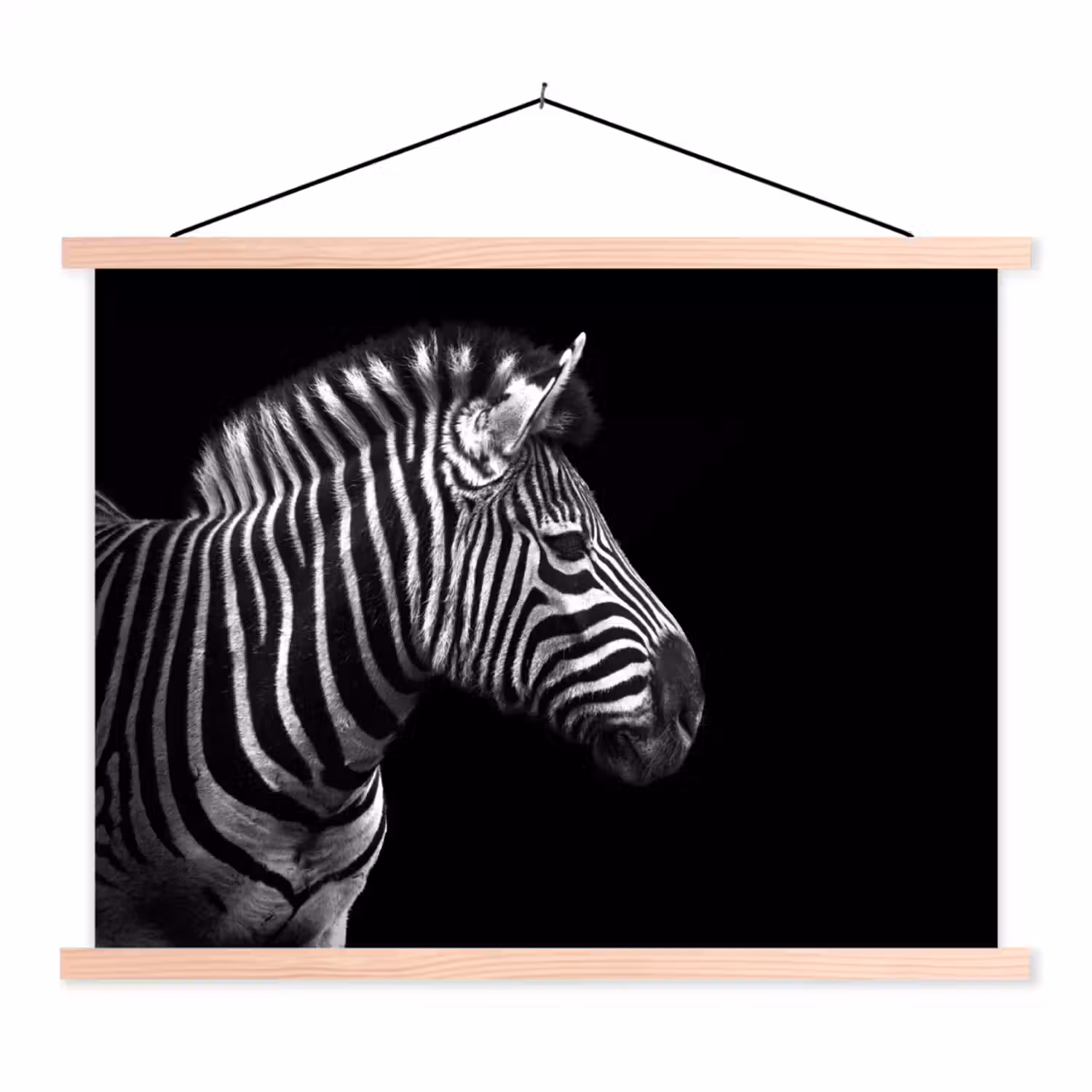 Zebra - Zwart - Wit - Portret - Dieren textielposter latten blank klein -3d