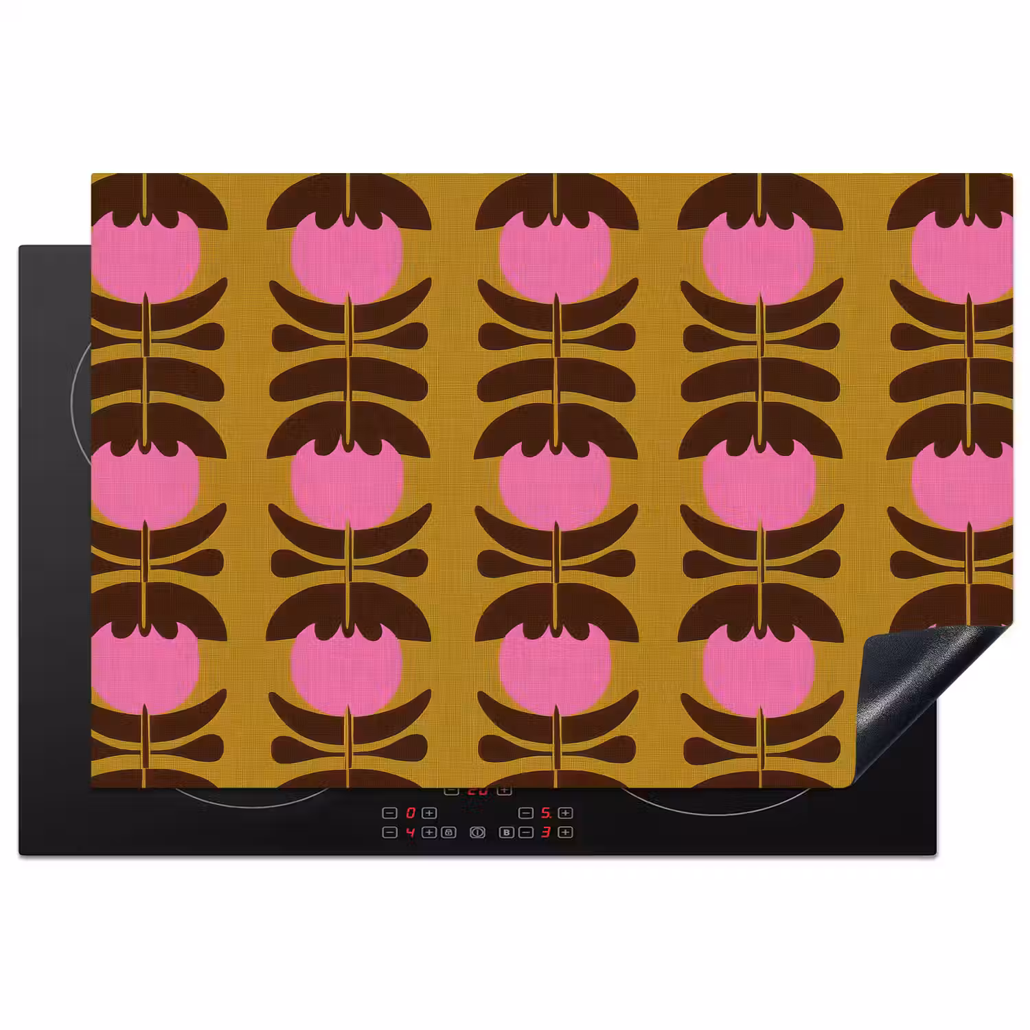 Abstract - Bloemen - Roze Inductie beschermer vinyl 3mm klein 276 -3d