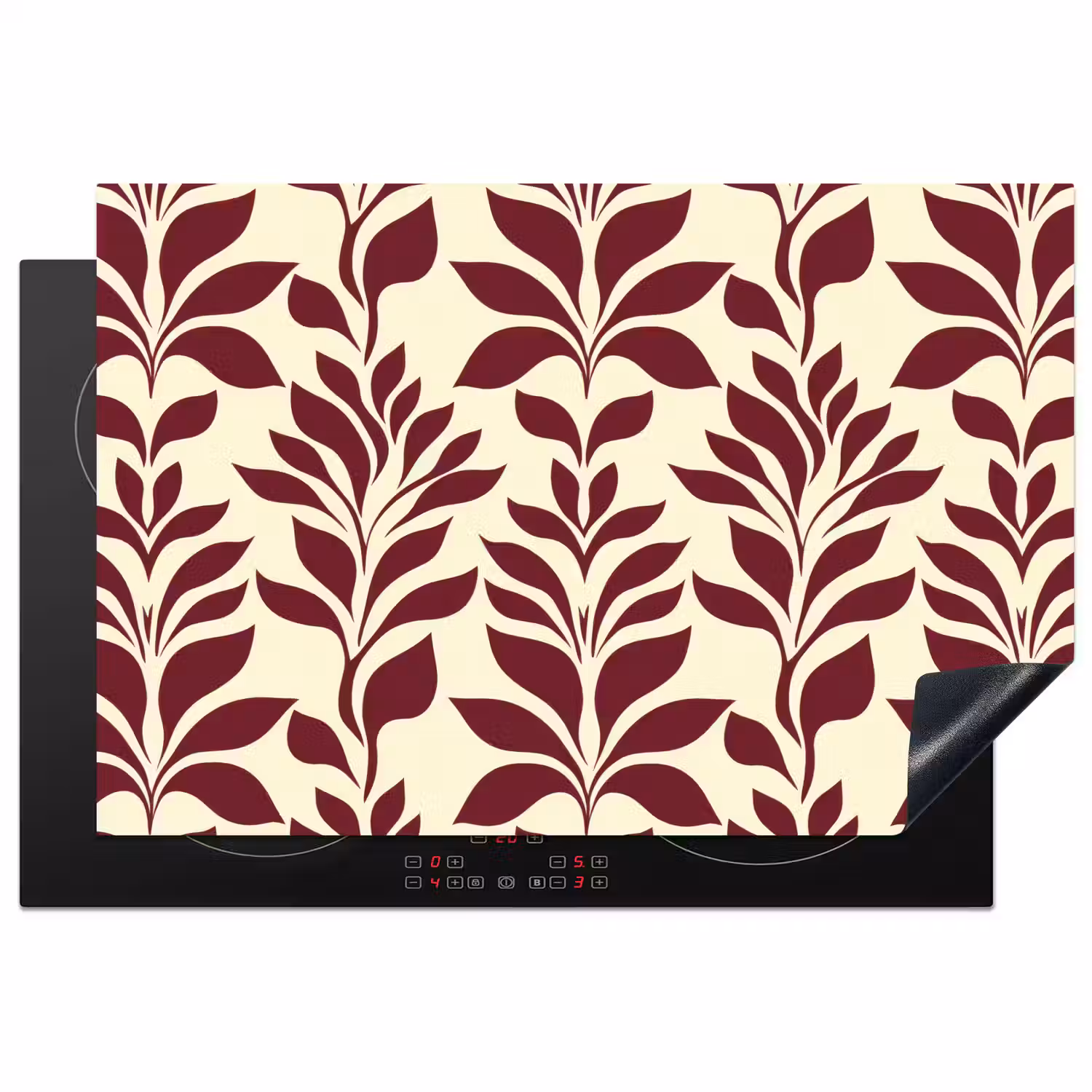 Abstract - Bladeren - Burgundy Inductie beschermer vinyl 3mm klein 276 -3d