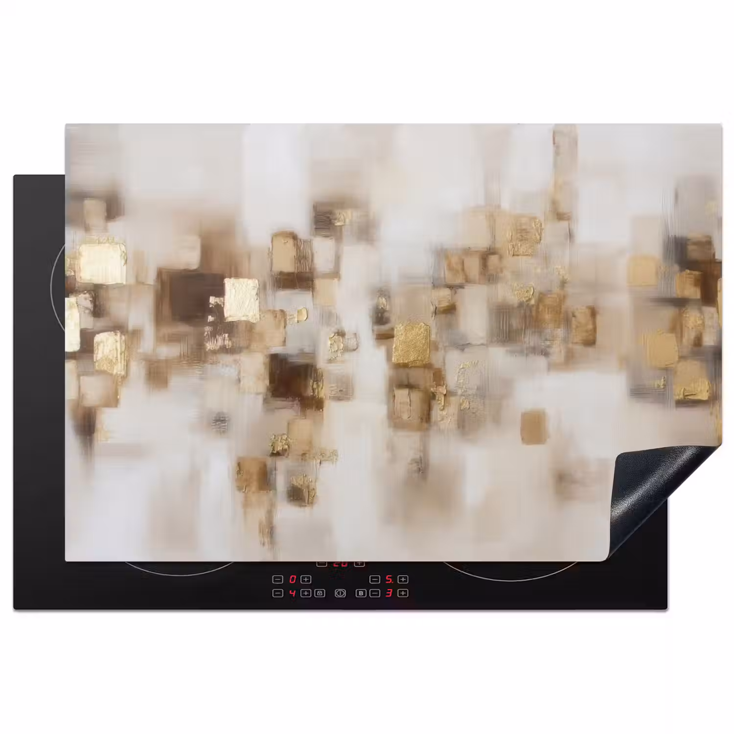 Abstracte vierkanten - Aardetonen - Mistig Inductie beschermer vinyl 3mm klein -3d