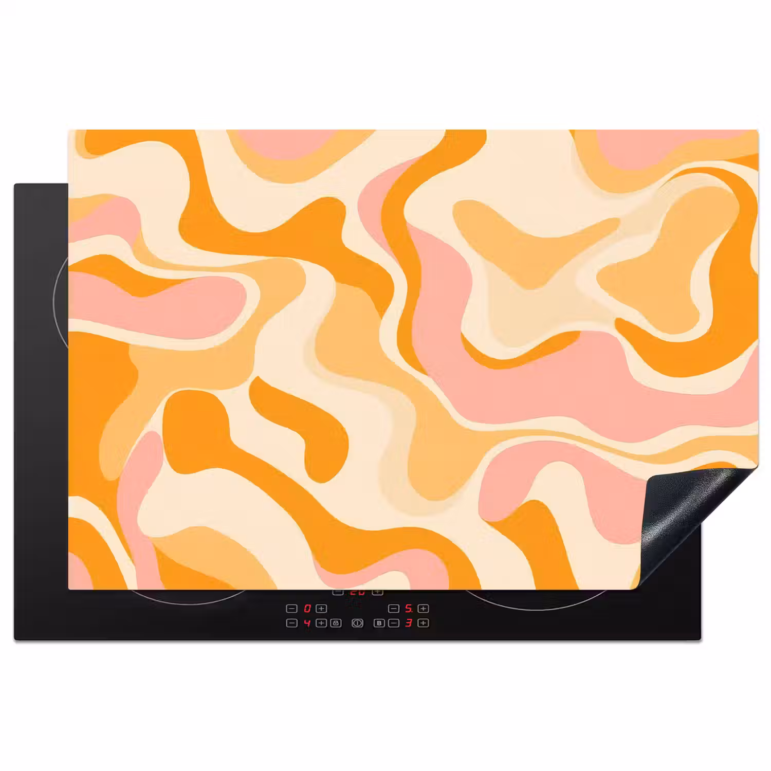 Abstract - Golvend - Oranje Inductie beschermer vinyl 3mm klein -3d
