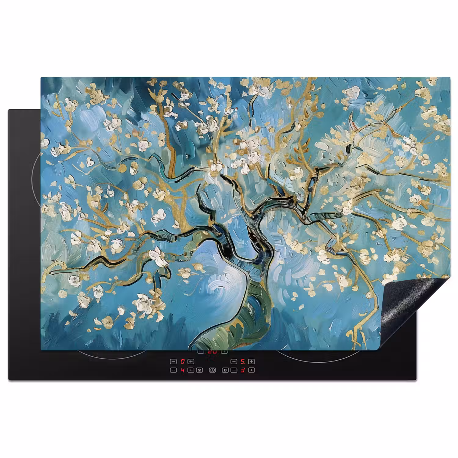 Amandelbloesem boom - Blauw - Abstract Inductie beschermer vinyl 3mm klein -3d