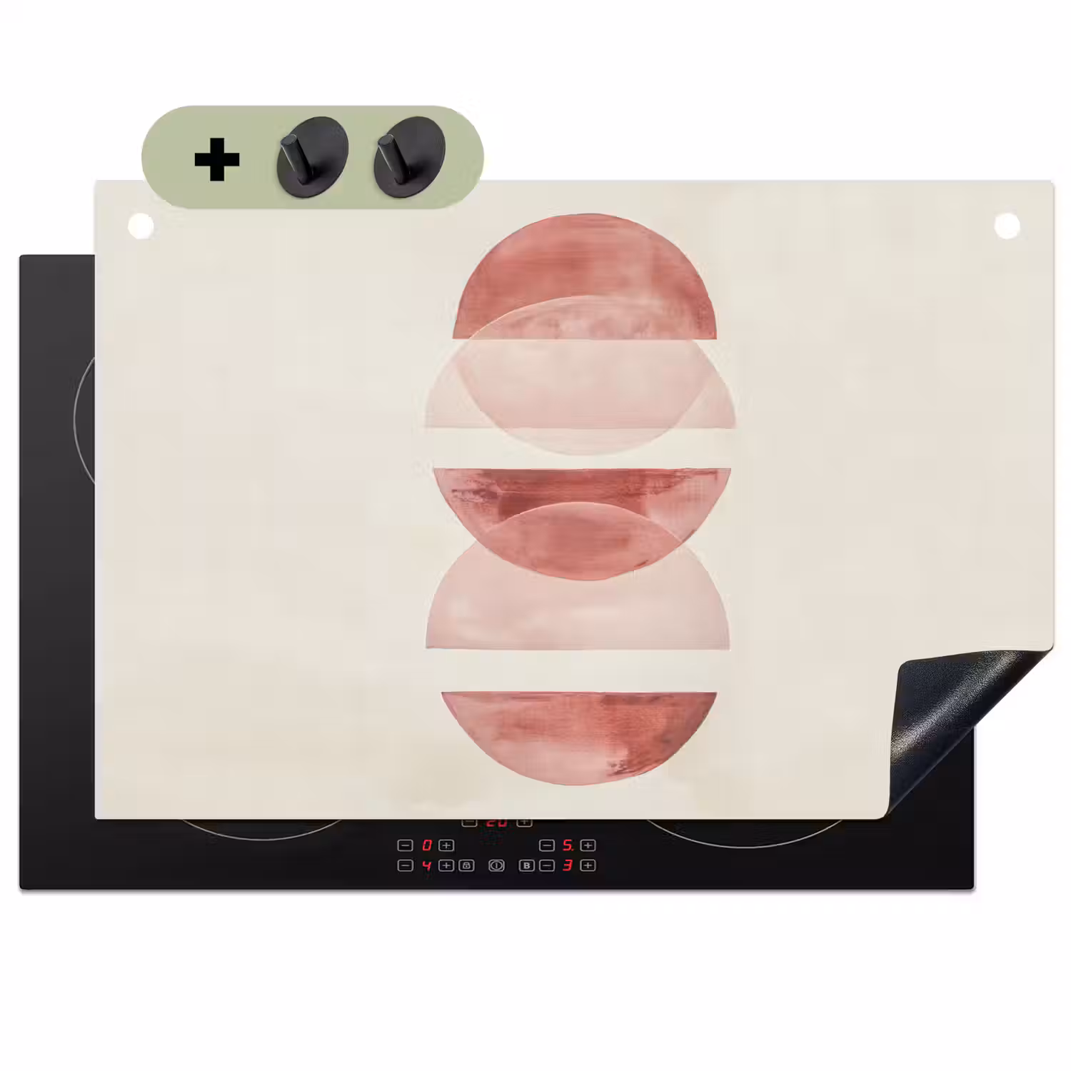 Minimalistisch - Cirkels - Roze Inductie beschemer met haakjes klein -3d