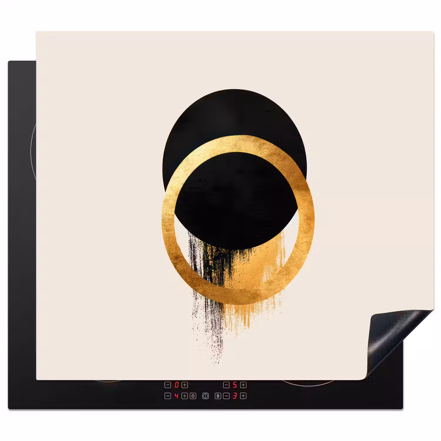 Abstract ontwerp - Zwarte cirkel - Verfvlekken Inductie beschermer vinyl 3mm middel -3d