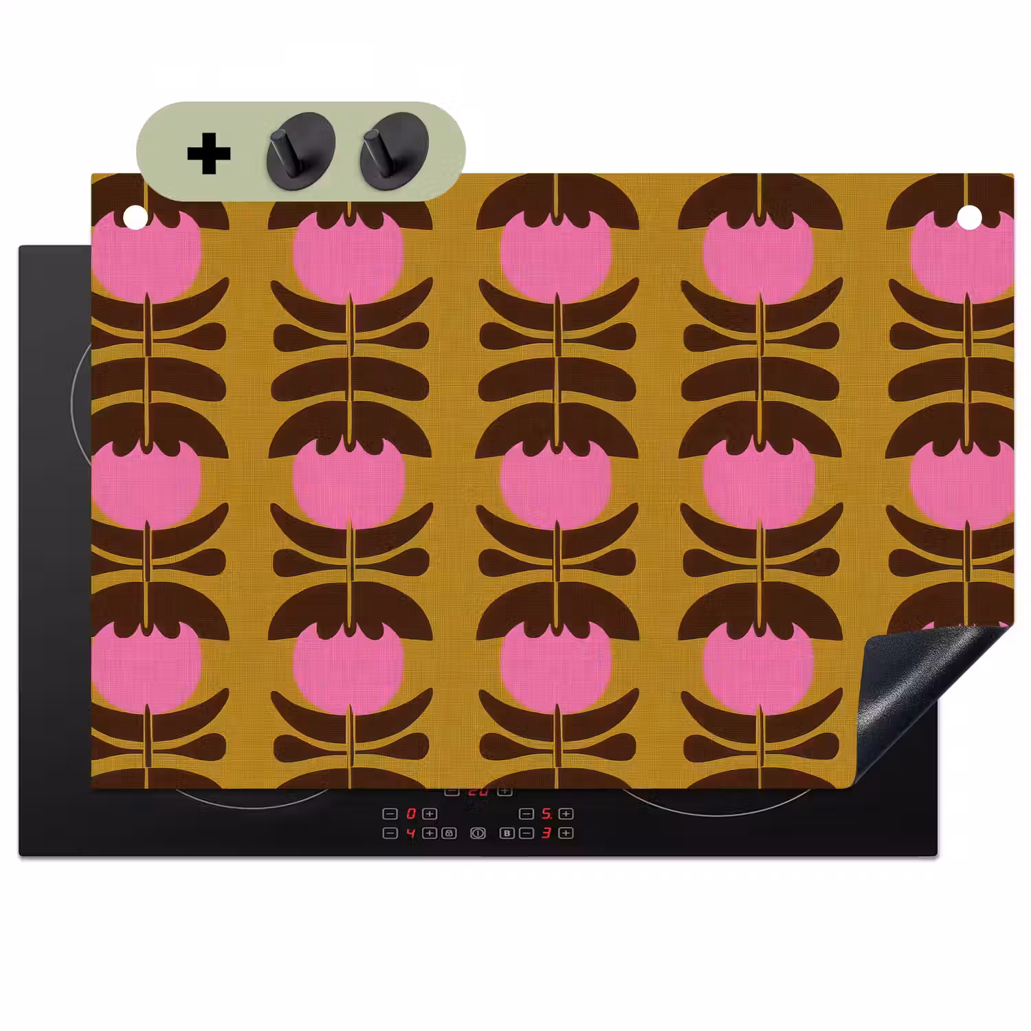 Abstract - Bloemen - Roze Inductie beschemer met haakjes klein 777 -3d