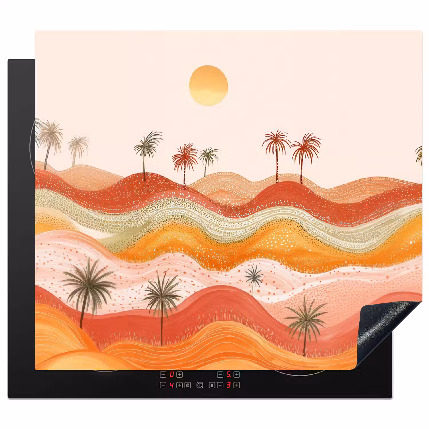 Abstract landschap - Palmbomen - Kleurrijk Inductie beschermer vinyl 3mm middel -3d