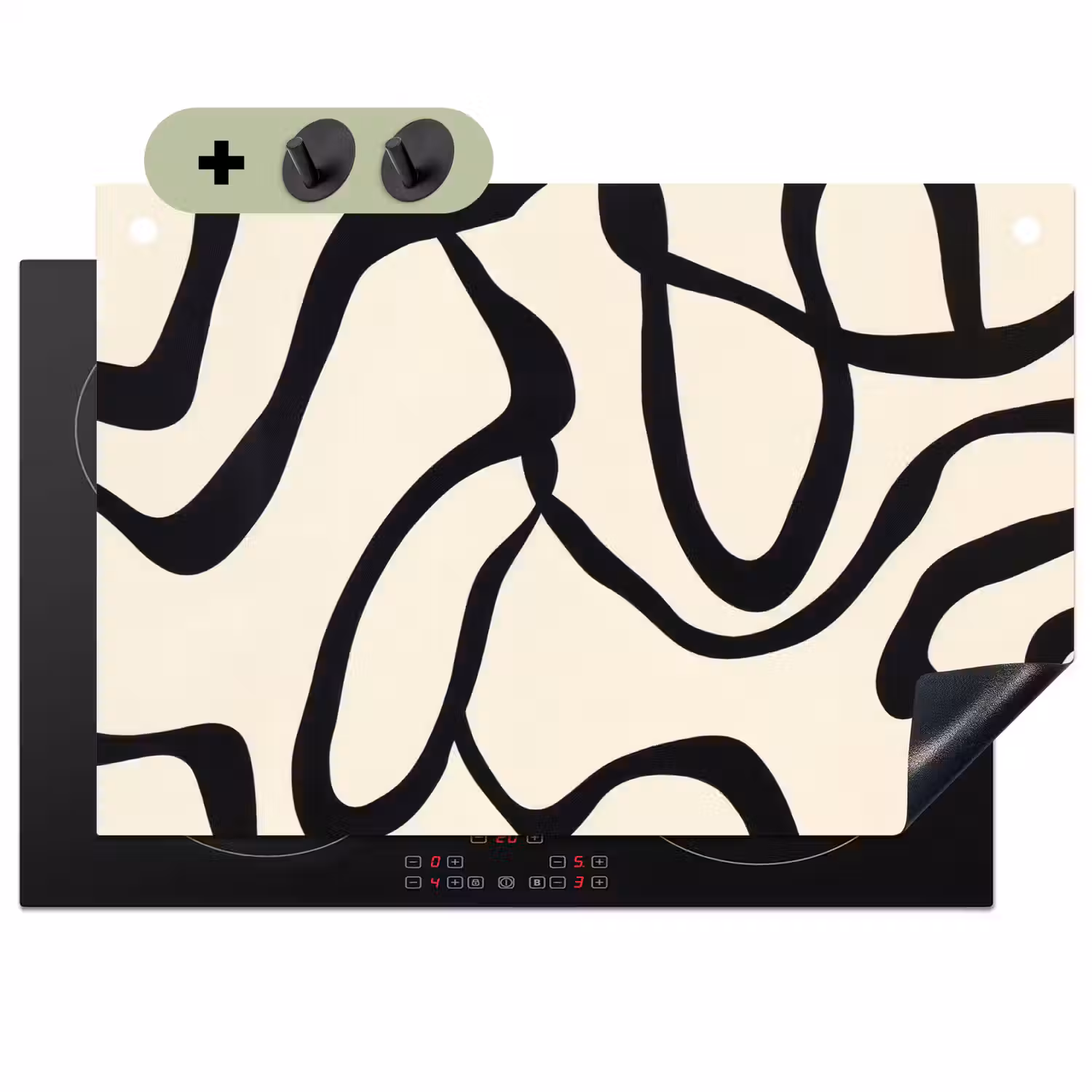 Abstract - Lijnen - Modern - Beige Inductie beschemer met haakjes klein -3d