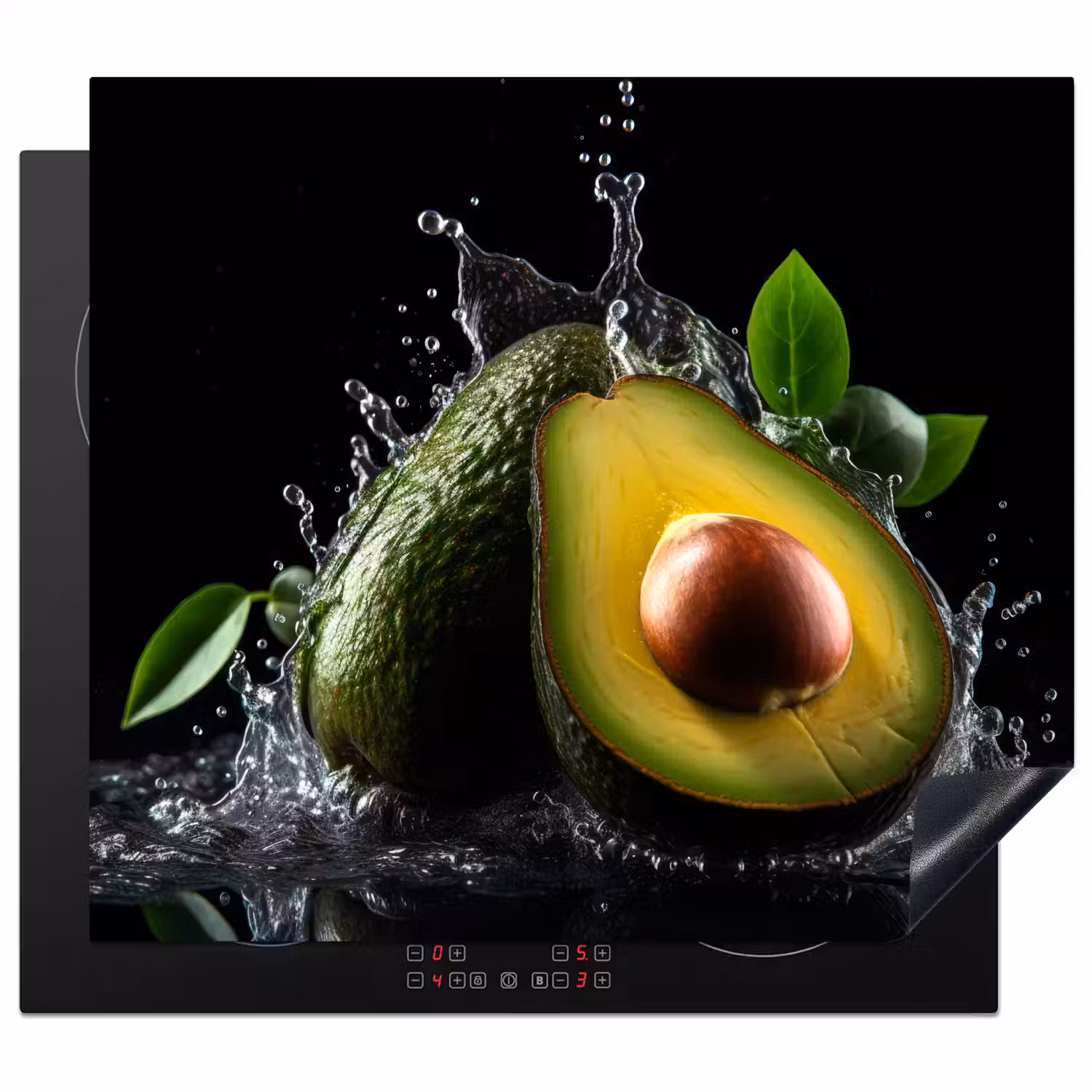 Avocado - Groente - Bladeren - Water - Zwart - Groen Inductie beschermer vinyl 3mm middel -3d