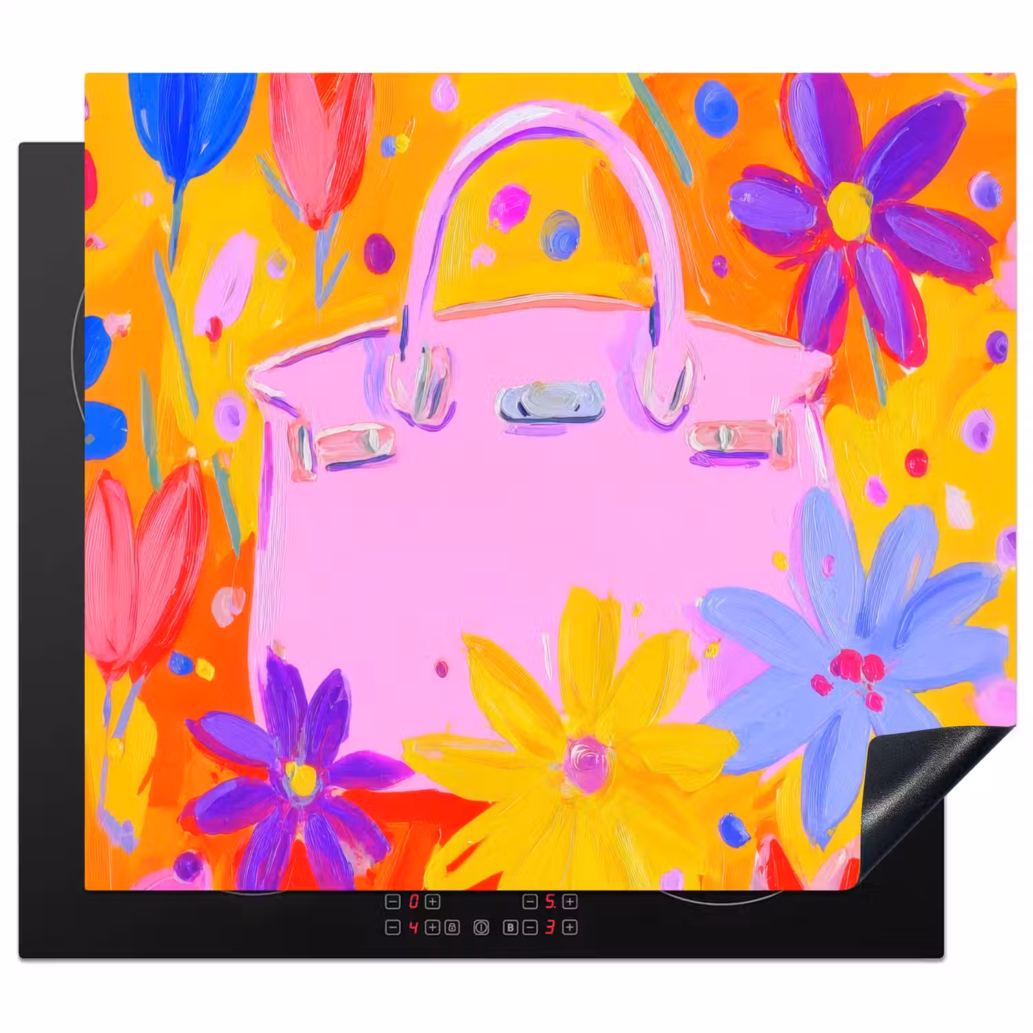 Tas - Roze - Bloemen Inductie beschermer vinyl 3mm middel -3d