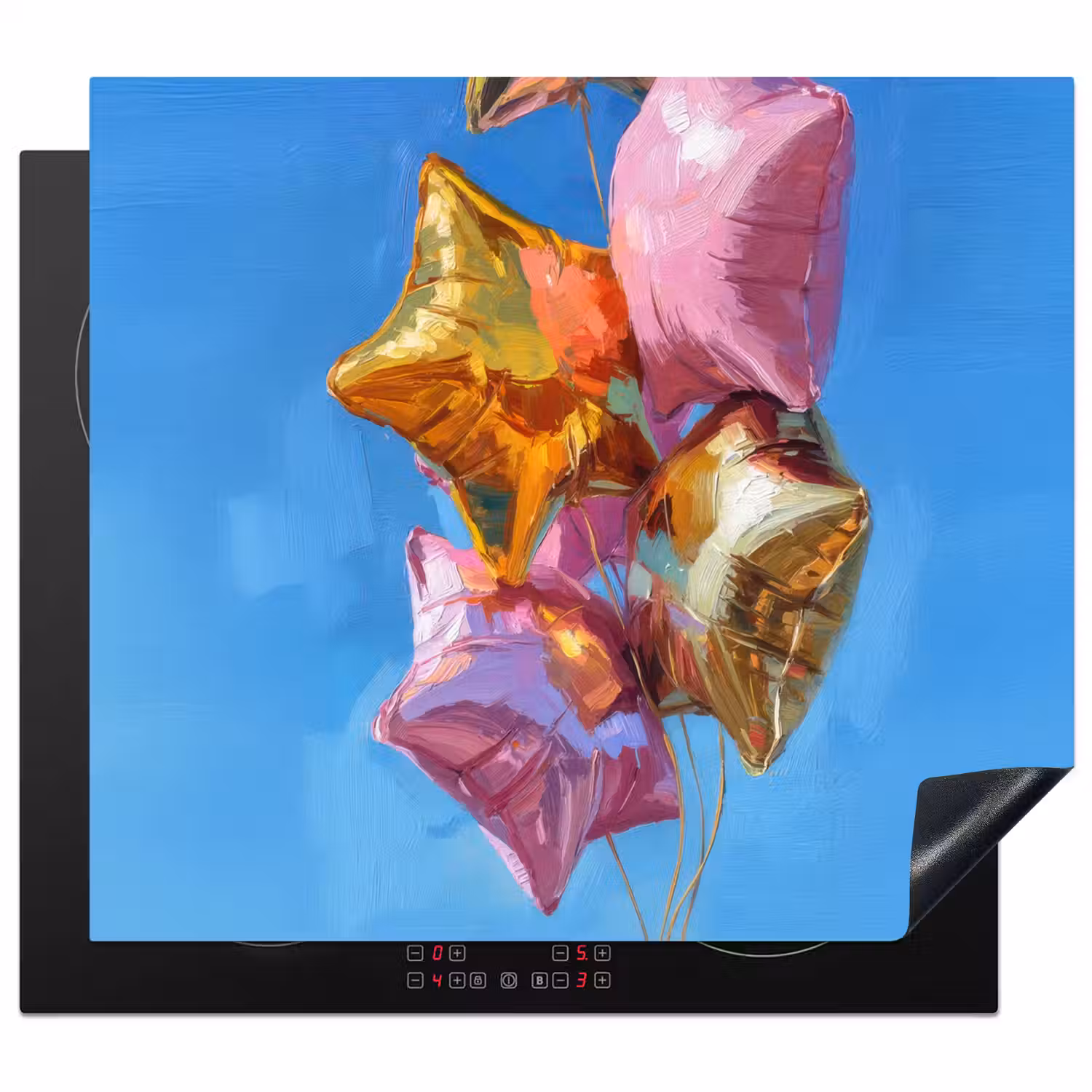Ballonnen - Goud - Stervorm - Roze Inductie beschermer vinyl 3mm middel -3d
