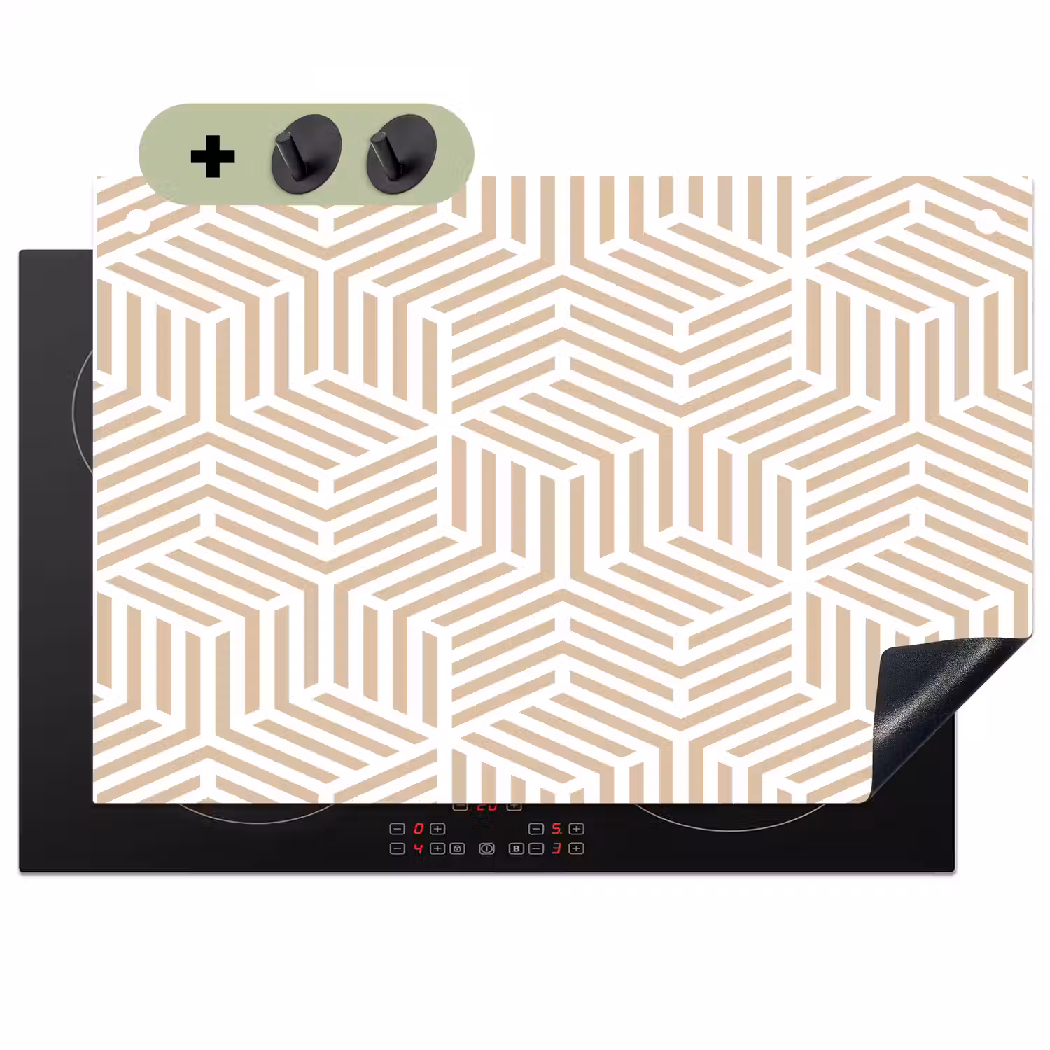 Beige - Geometrie - Patronen - Abstract Inductie beschemer met haakjes klein 777 -3d