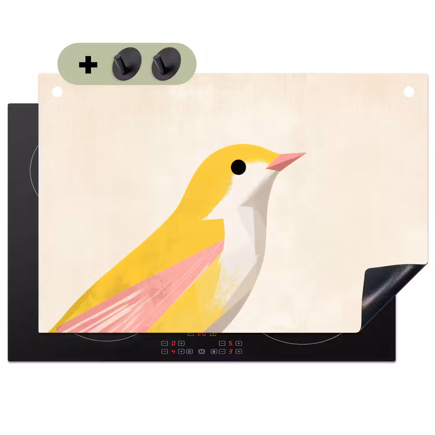 Vogel - Minimalistisch - Geel Inductie beschemer met haakjes klein -3d