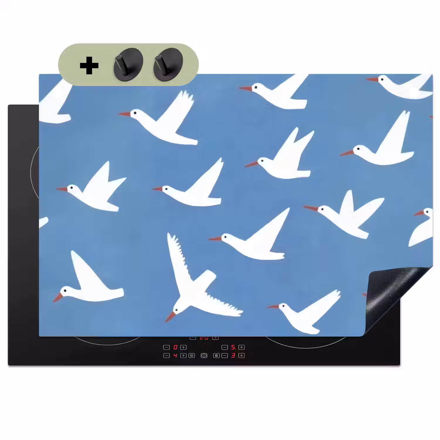 Vogels - Wit - Patroon Inductie beschemer met haakjes klein -3d