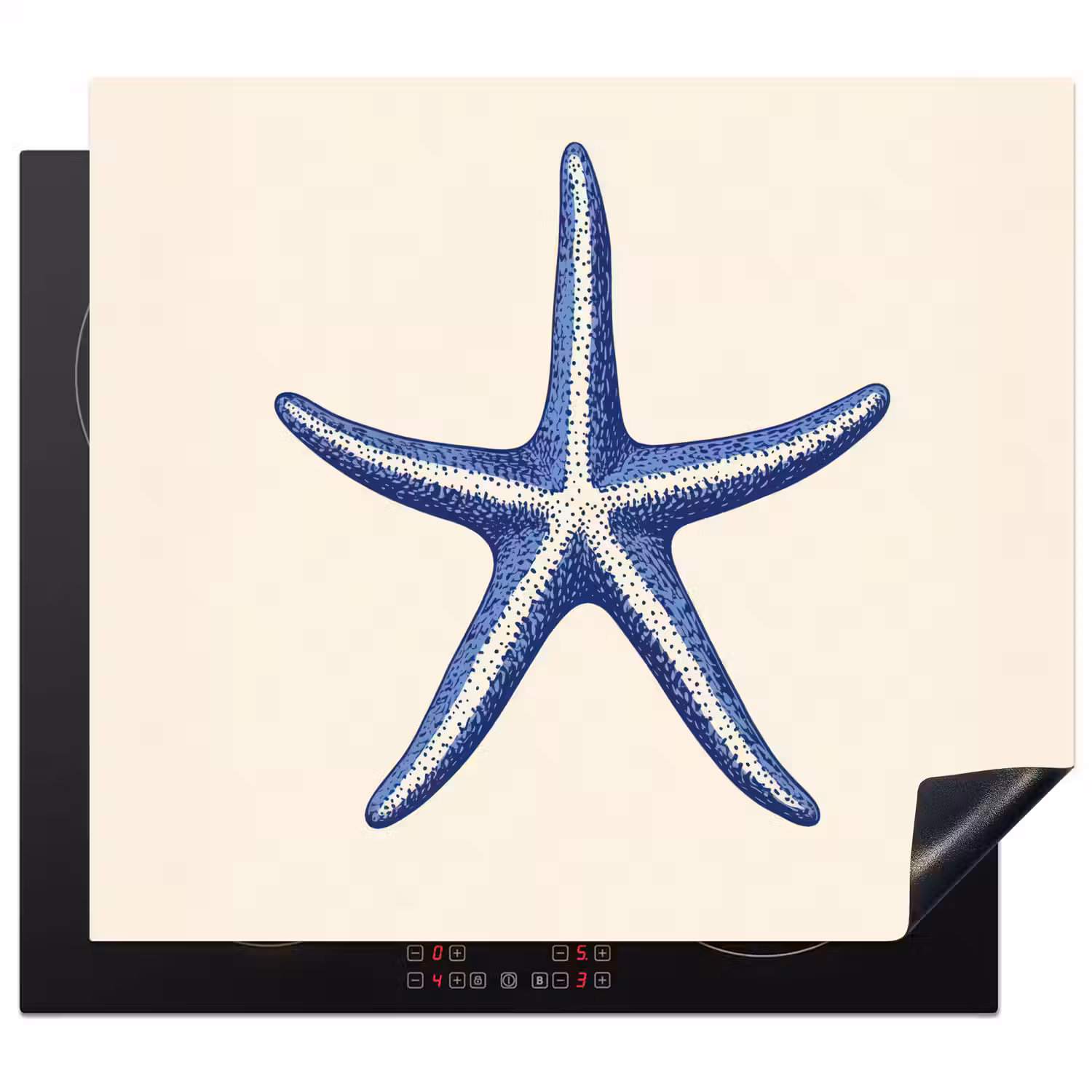 Blauwe zeester - Minimalistisch - Beige Inductie beschermer vinyl 3mm middel -3d