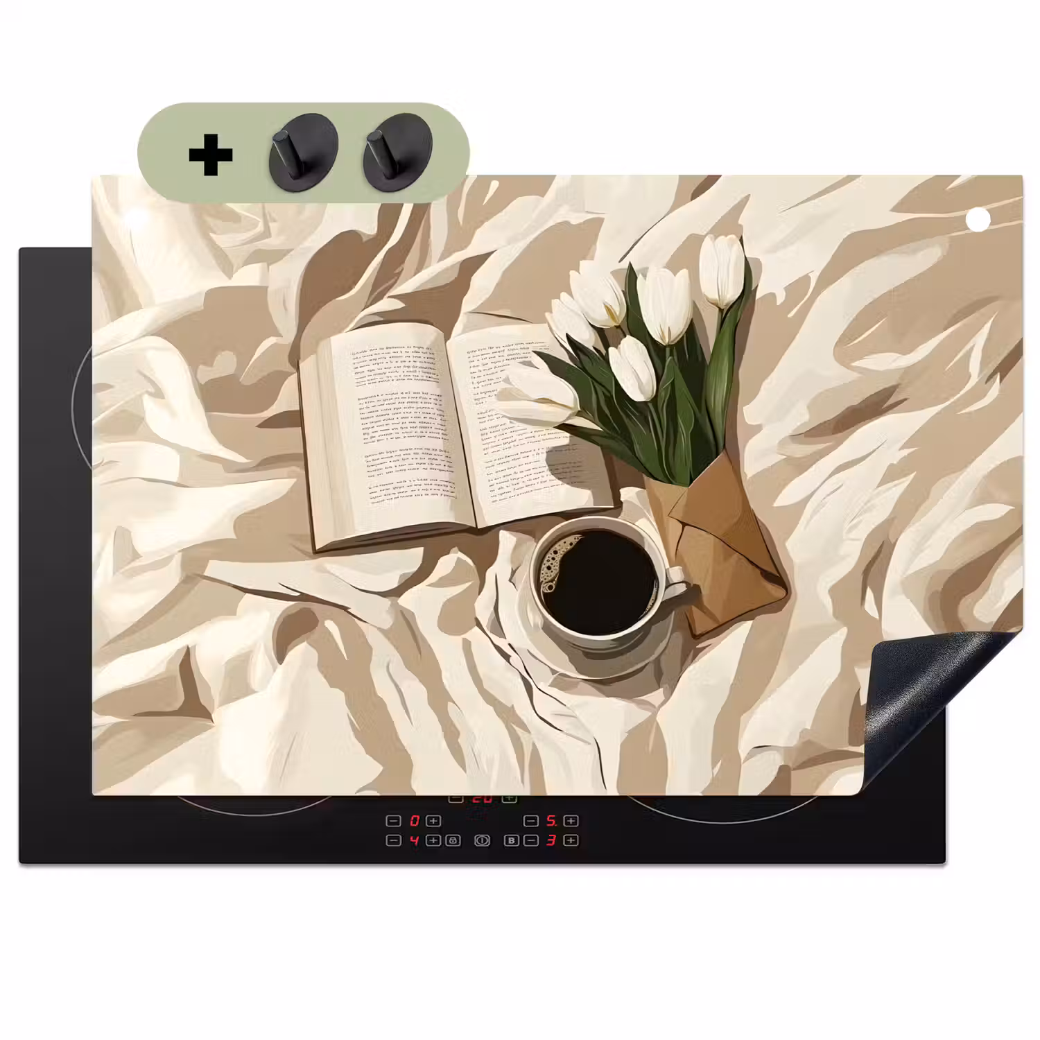 Boek - Illustratie - Tulpen - Koffie Inductie beschemer met haakjes klein -3d