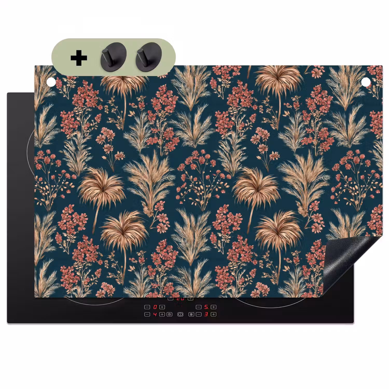 Botanisch - Patroon - Blauw Inductie beschemer met haakjes klein 777 -3d