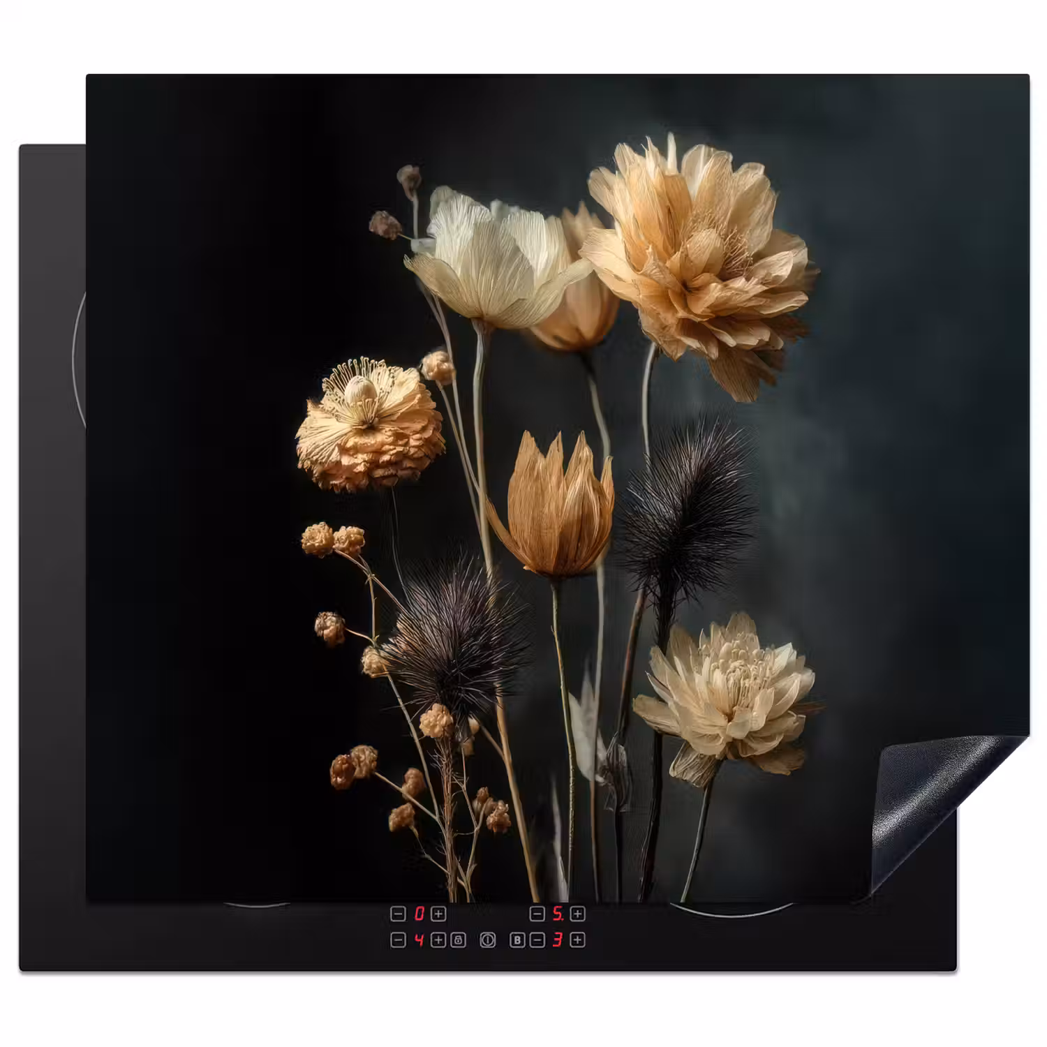 Boeket - Bloemen - Licht - Zwart Inductie beschermer vinyl 3mm middel -3d