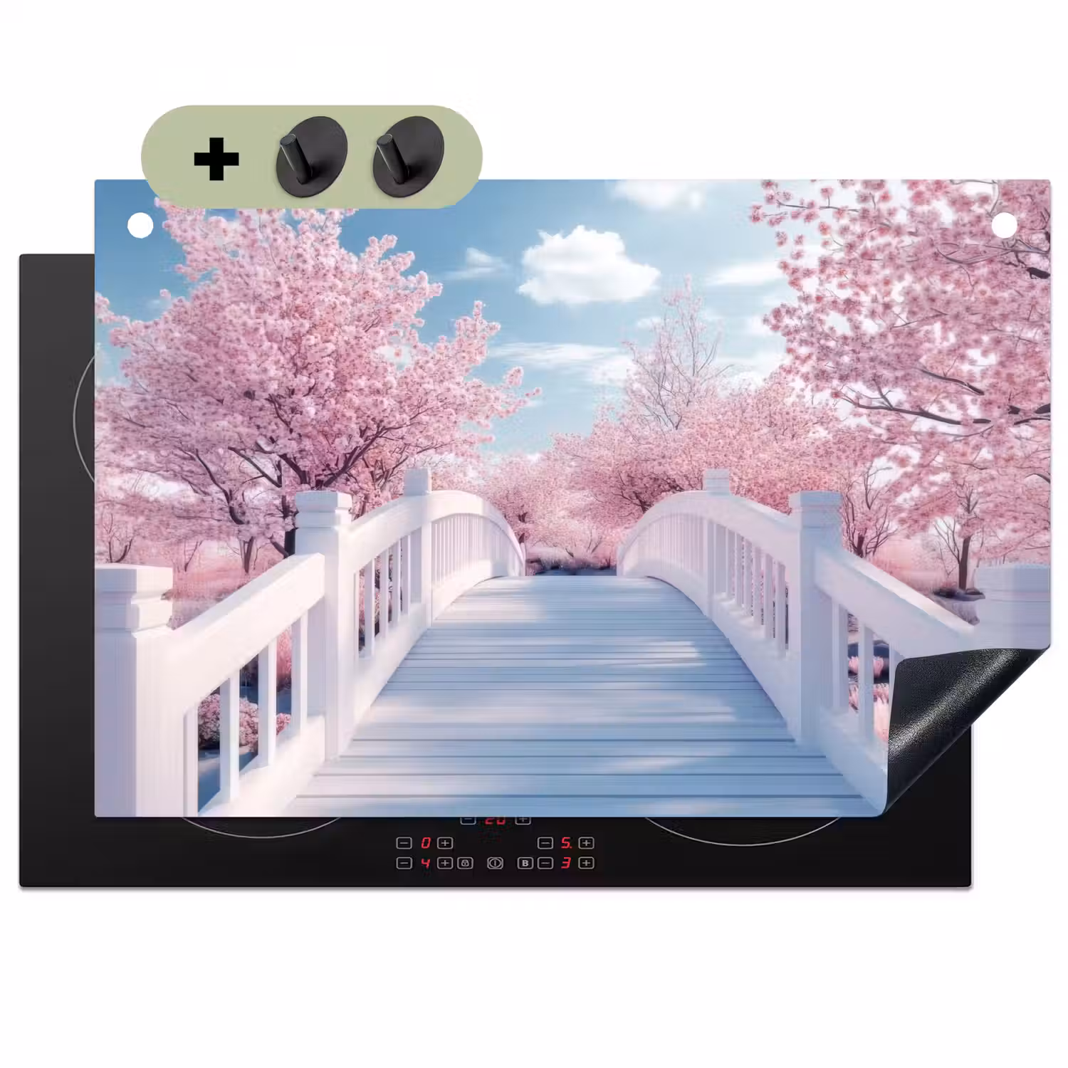 Brug - Kersenbomen - Wit Inductie beschemer met haakjes klein -3d