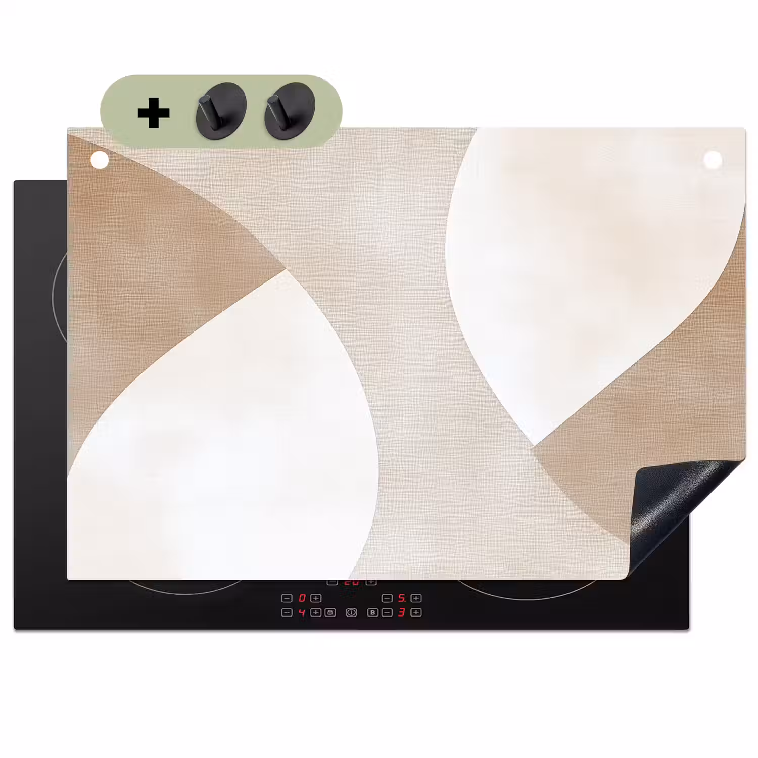 Bruin - Japandi - Abstract Inductie beschemer met haakjes klein -3d