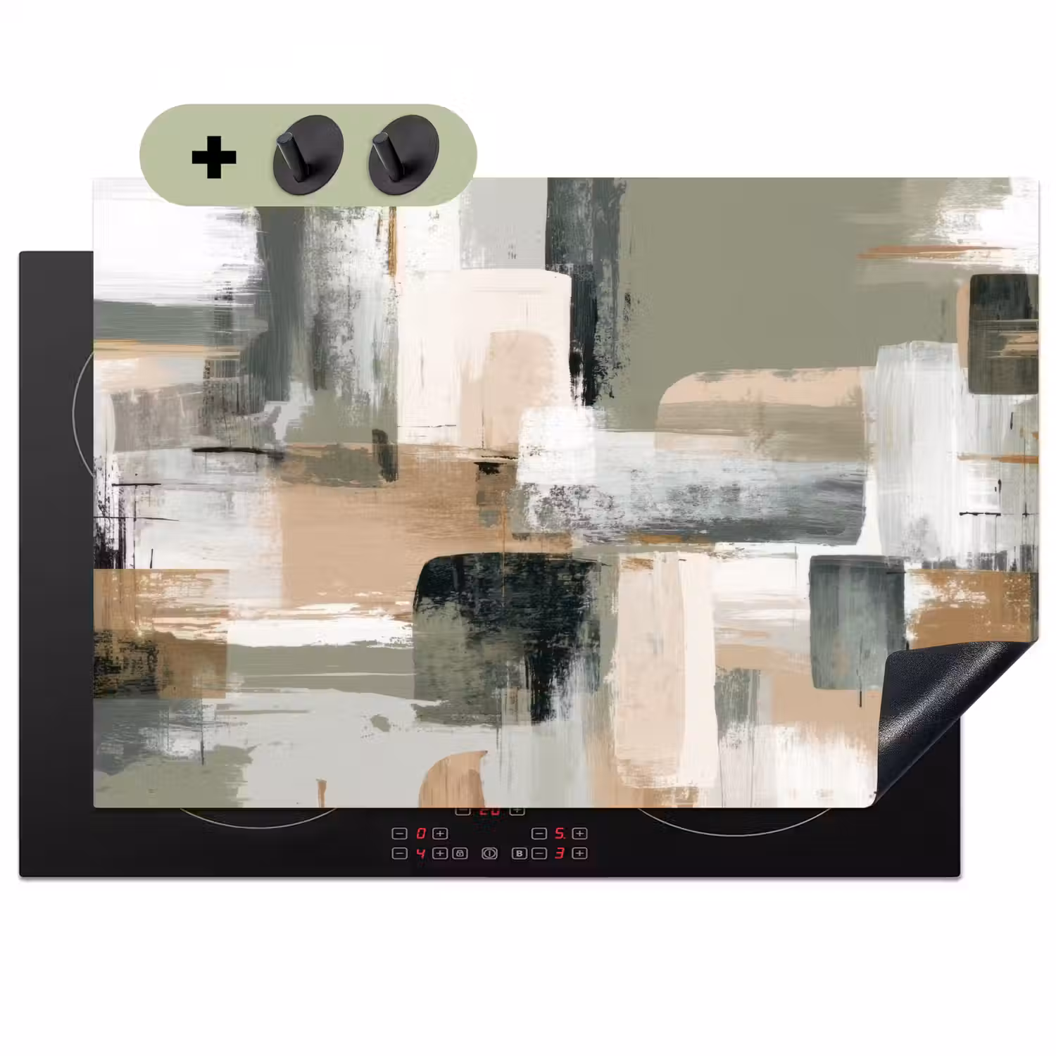 Penseelstreken - Abstract - Aardetinten Inductie beschemer met haakjes klein -3d