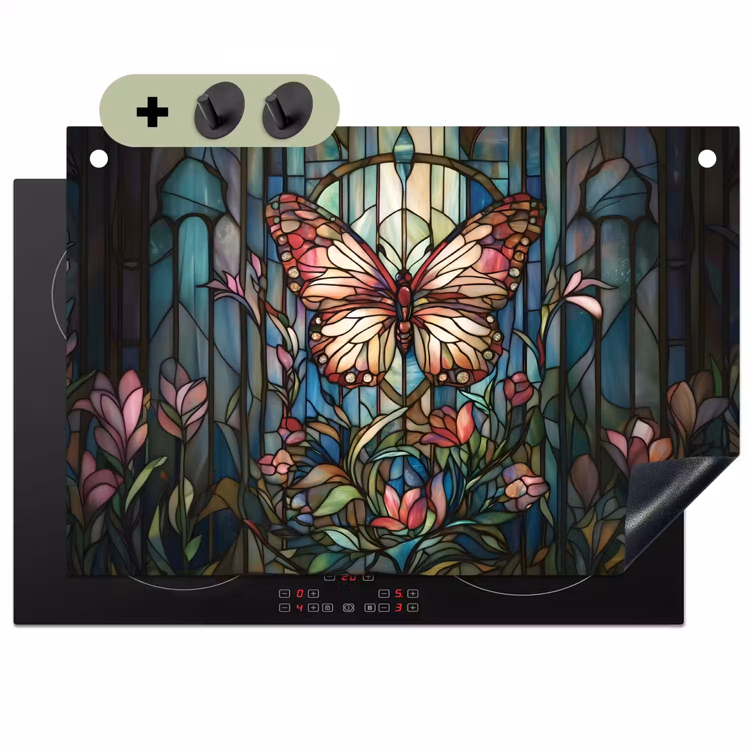 Vlinder - Roze - Bloemen - Bladeren Inductie beschemer met haakjes klein -3d