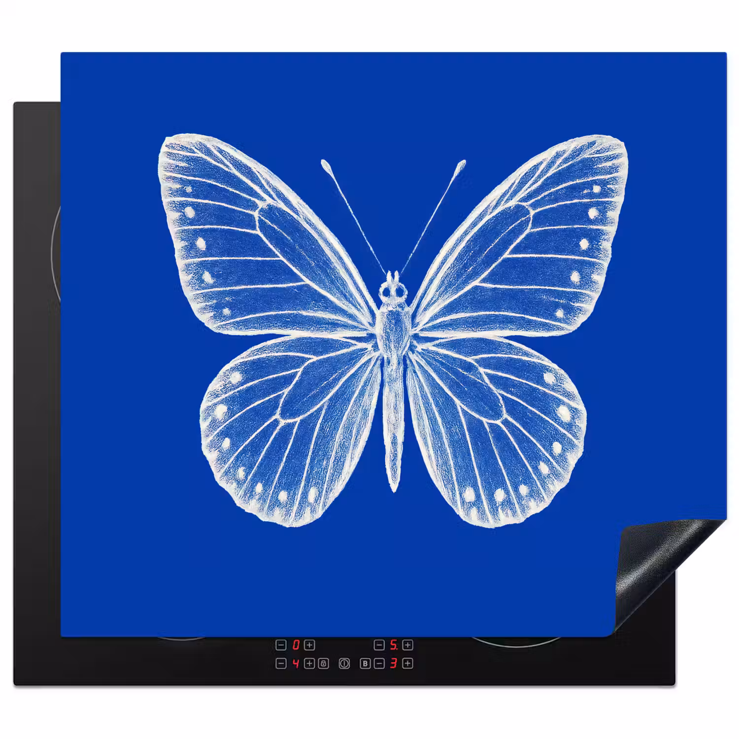 Vlinder - Wit - Getekend - Stippen Inductie beschermer vinyl 3mm middel -3d