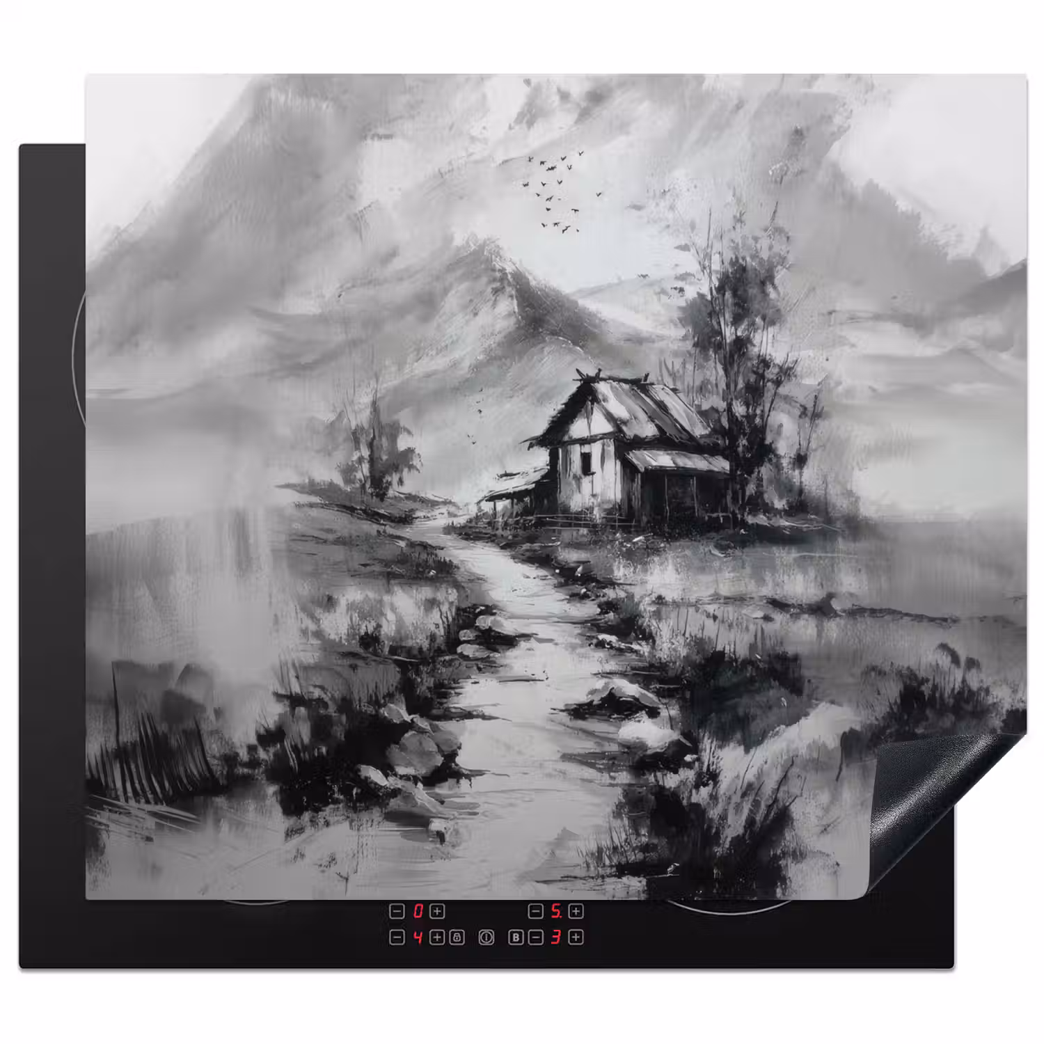 Hut - Grijs - Bergen - Mistig Inductie beschermer vinyl 3mm middel -3d