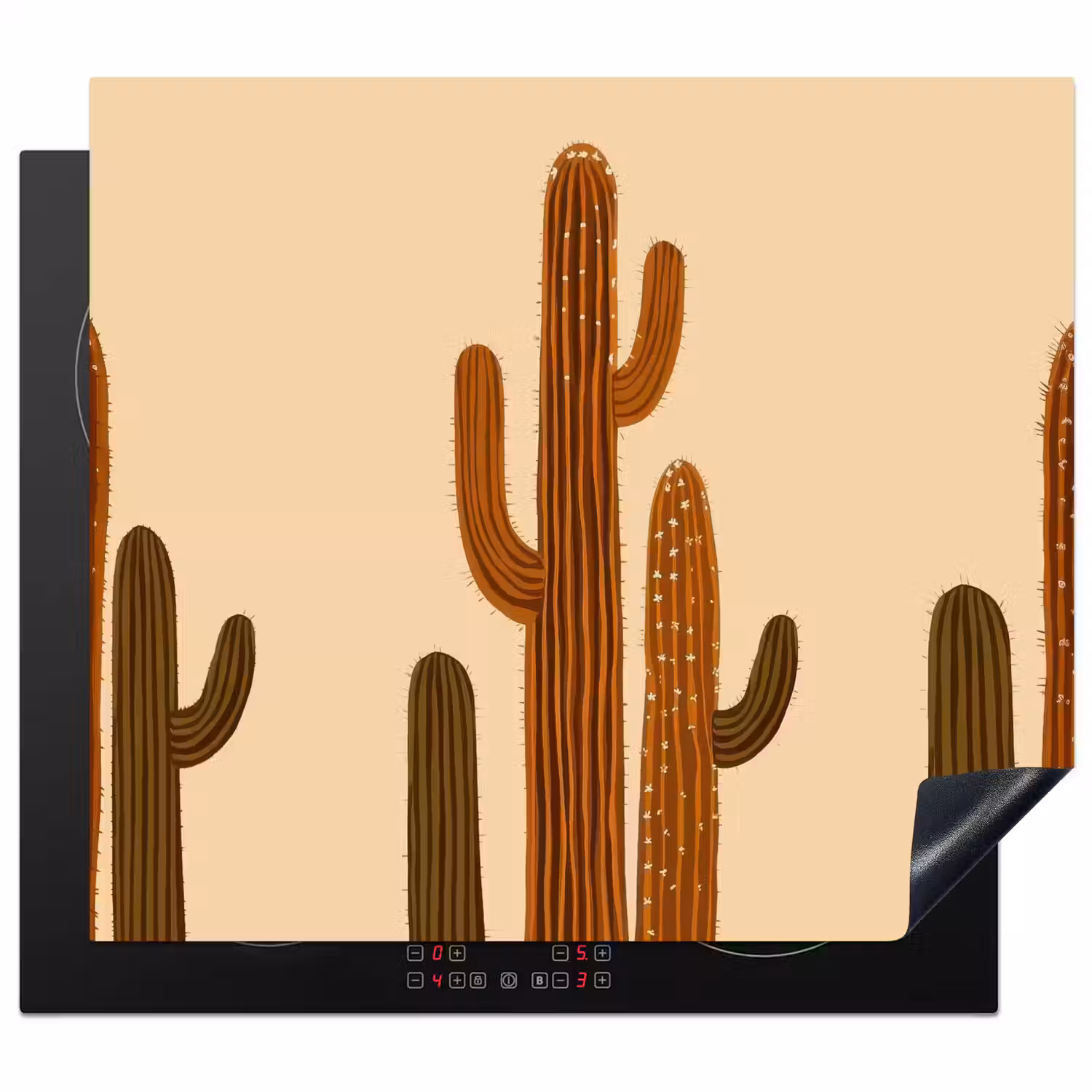 Cactus - Woestijn - Zand - Bruin Inductie beschermer vinyl 3mm middel -3d