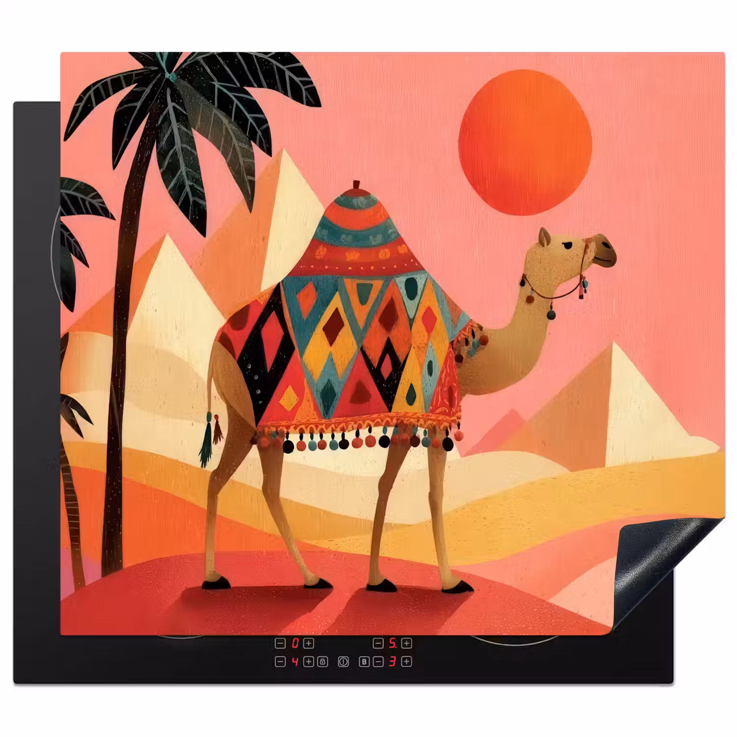 Kameel - Pyramides - Rode zon Inductie beschermer vinyl 3mm middel -3d