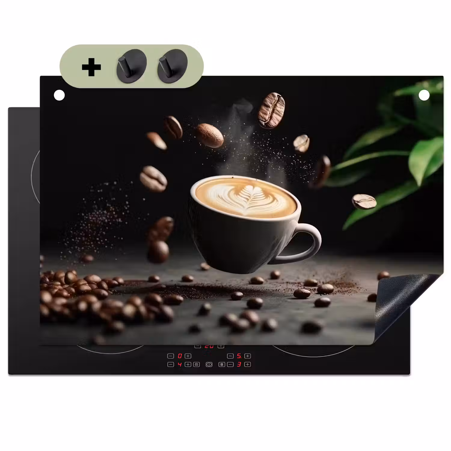 Cappuccino - Kop - Bonen - Bruin Inductie beschemer met haakjes klein -3d