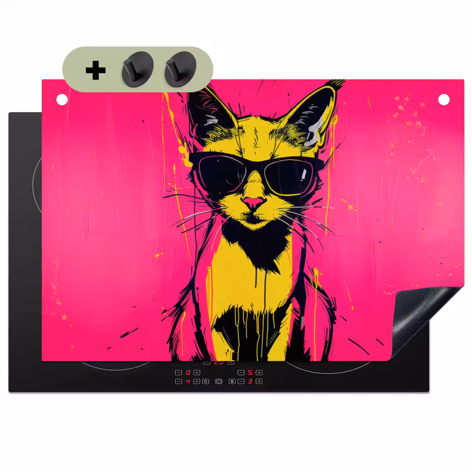 Kat - Art - Zonnebril - Roze Inductie beschemer met haakjes klein -3d