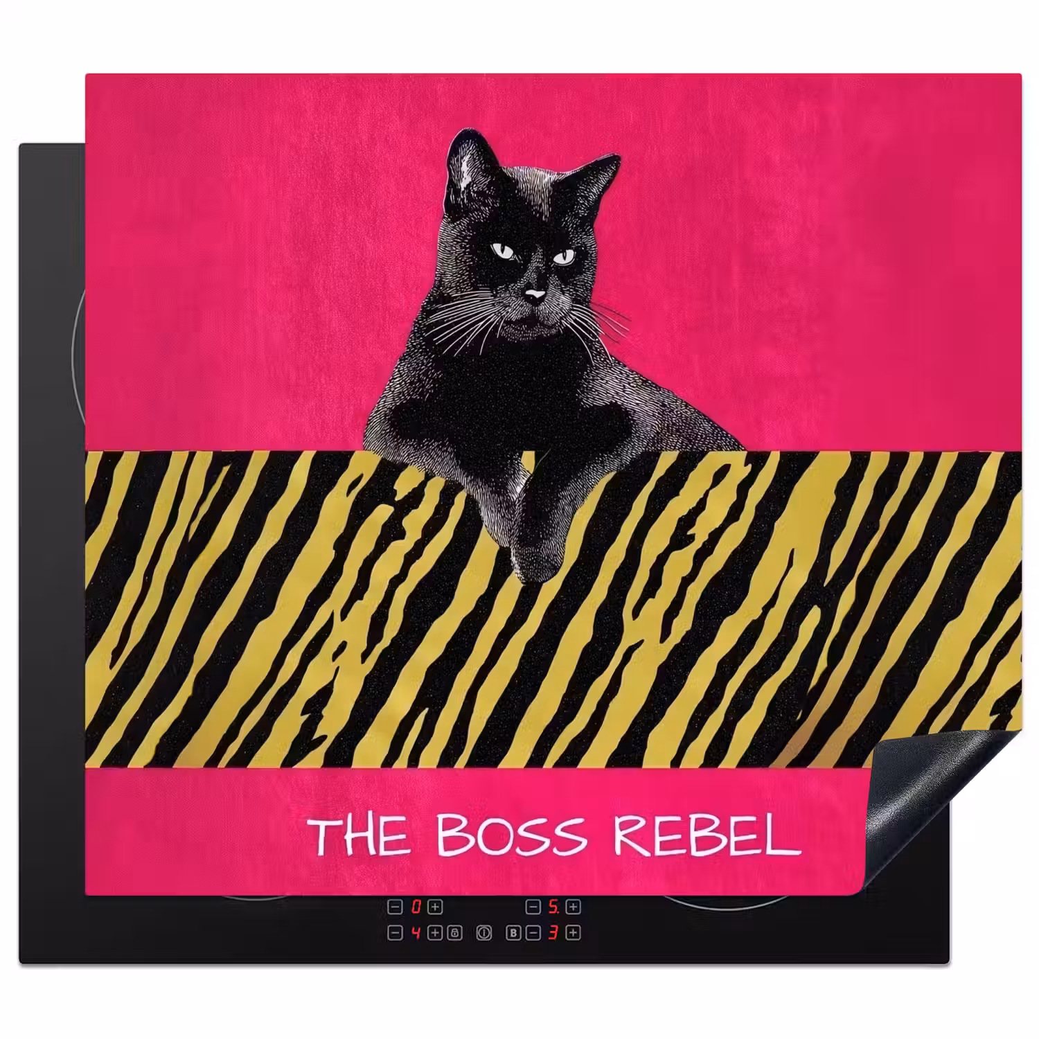 Kat - Baas - Roze - Tijgerprint Inductie beschermer vinyl 3mm middel -3d