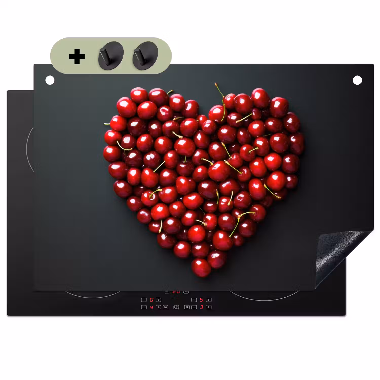 Kersen - Hart - Rood - Zwart Inductie beschemer met haakjes klein -3d